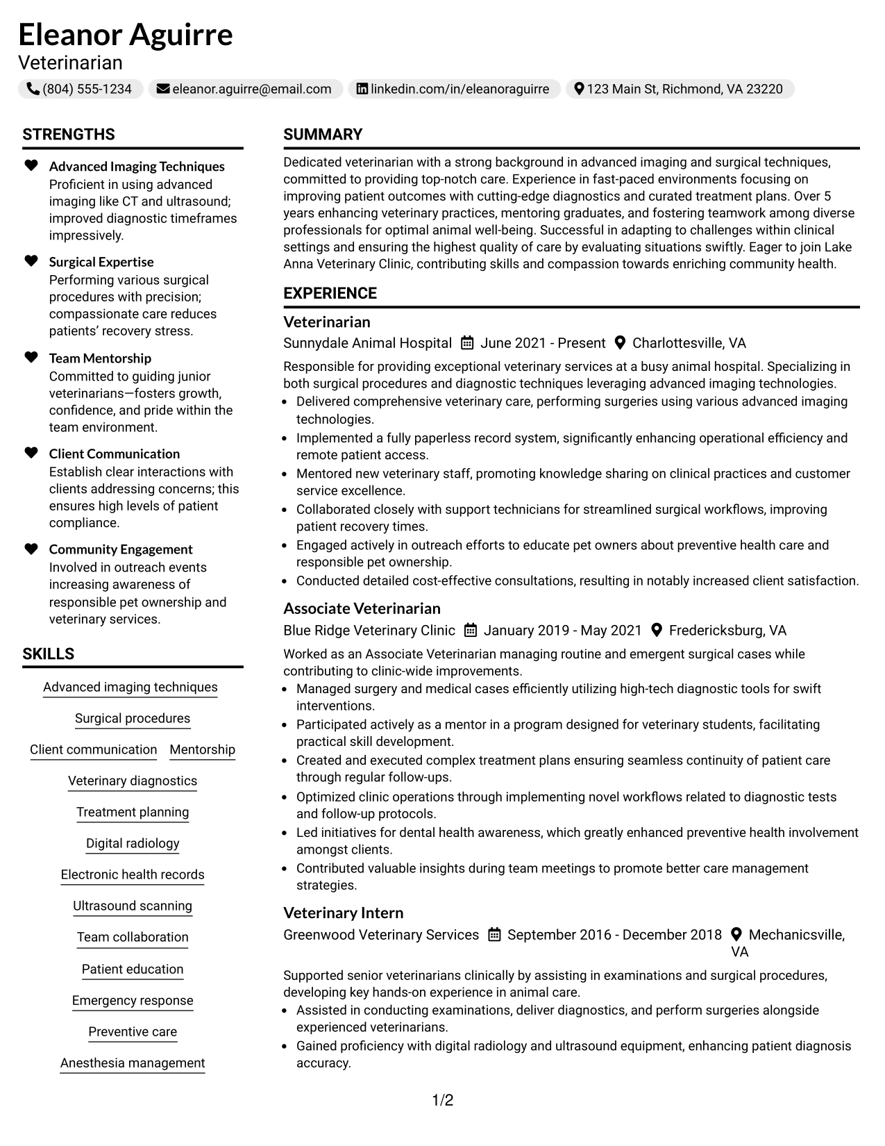 Resume Example Page 1