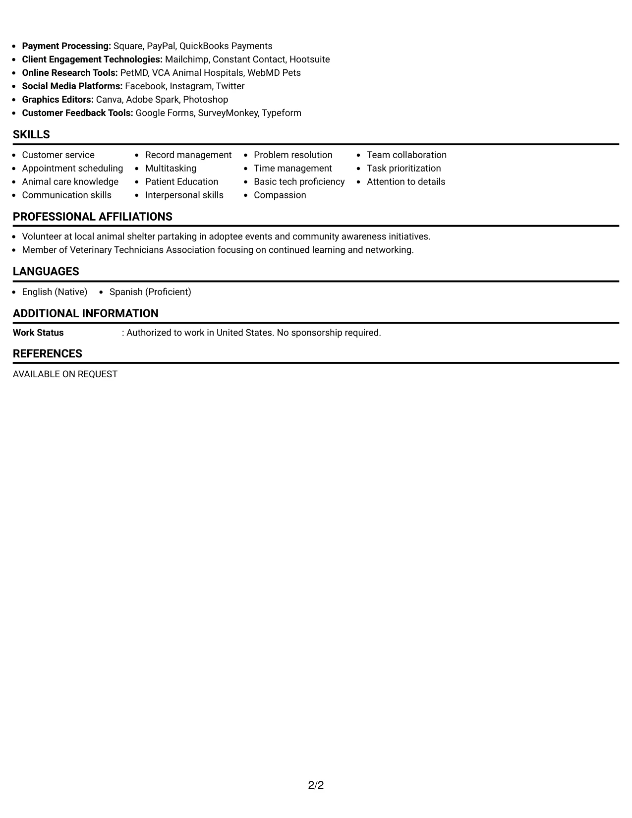 Resume Example Page 2