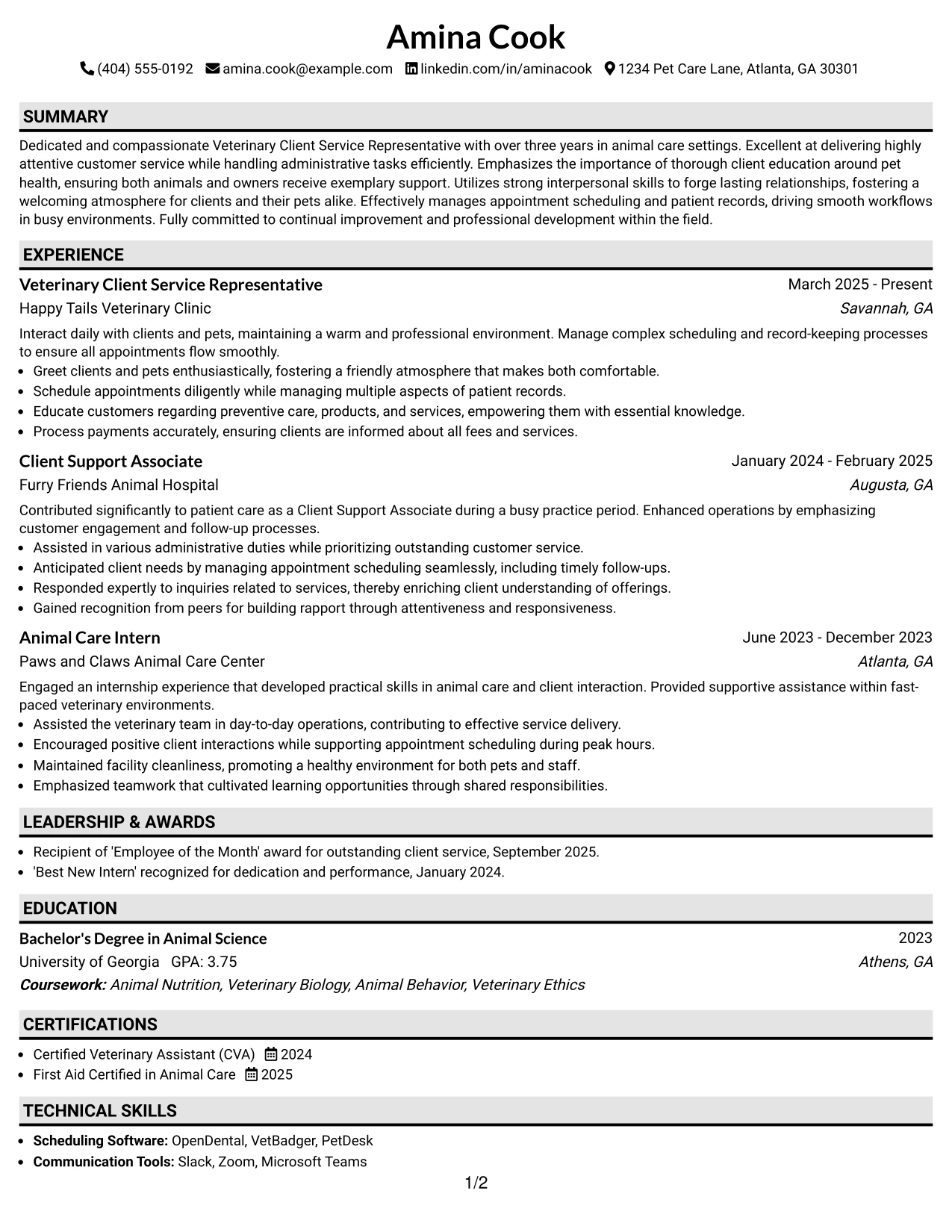 Resume Example Page 1