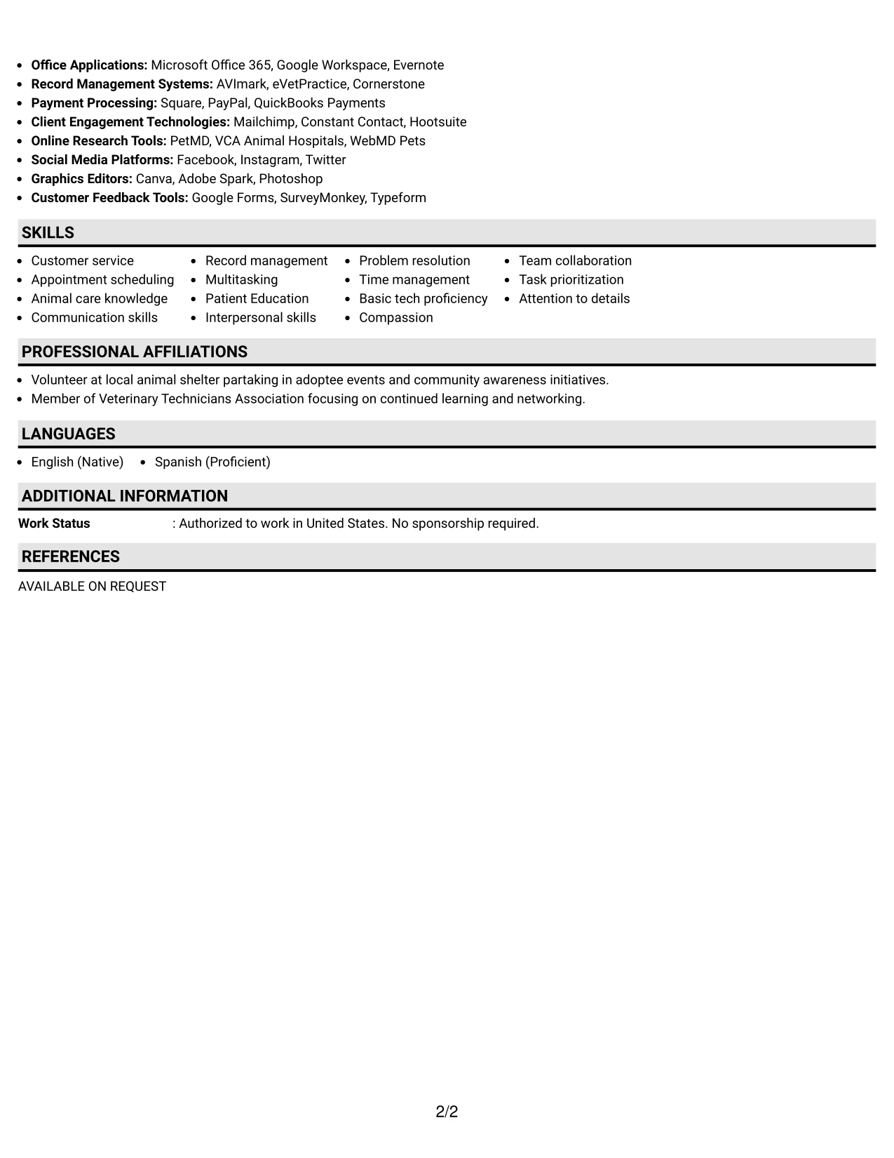 Resume Example Page 2