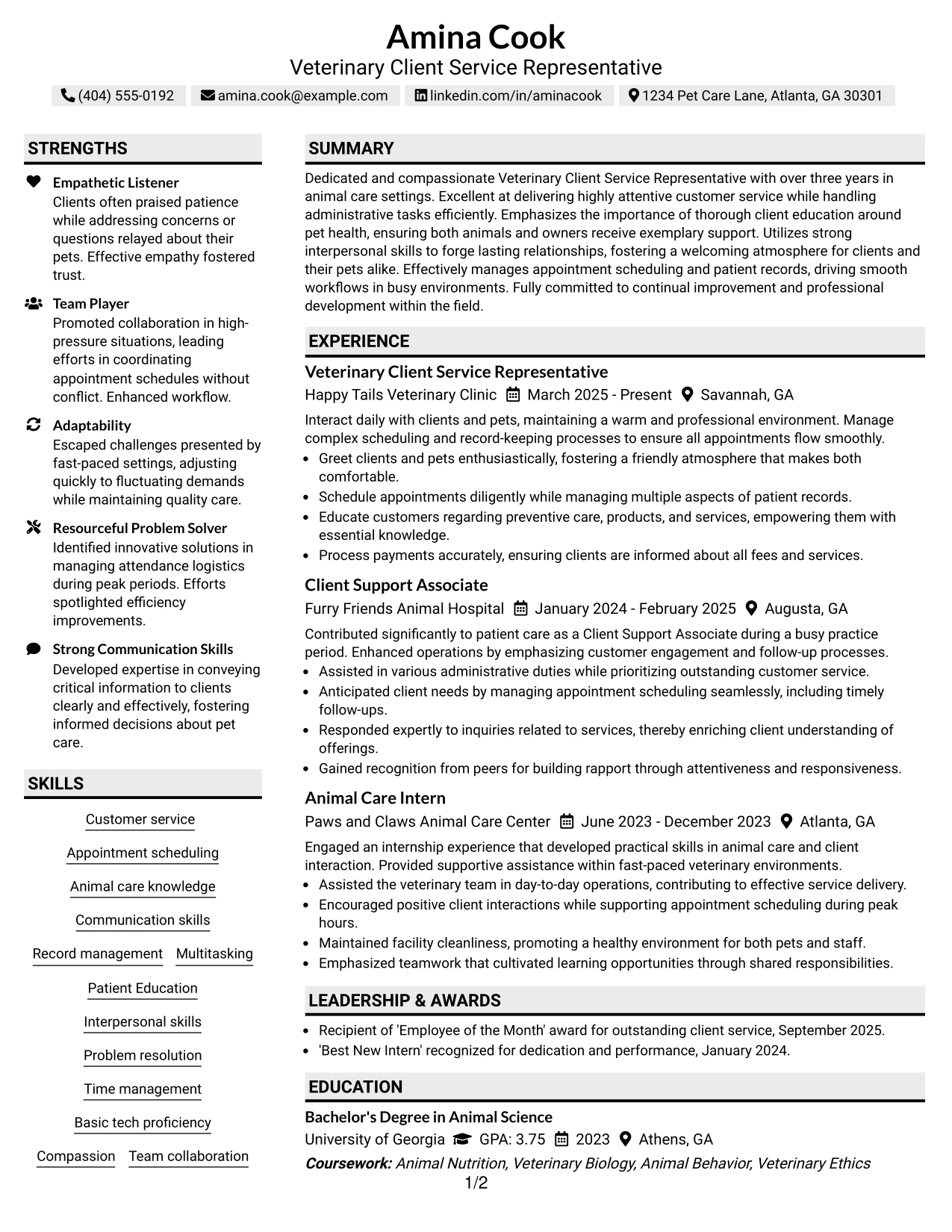 Resume Example Page 1