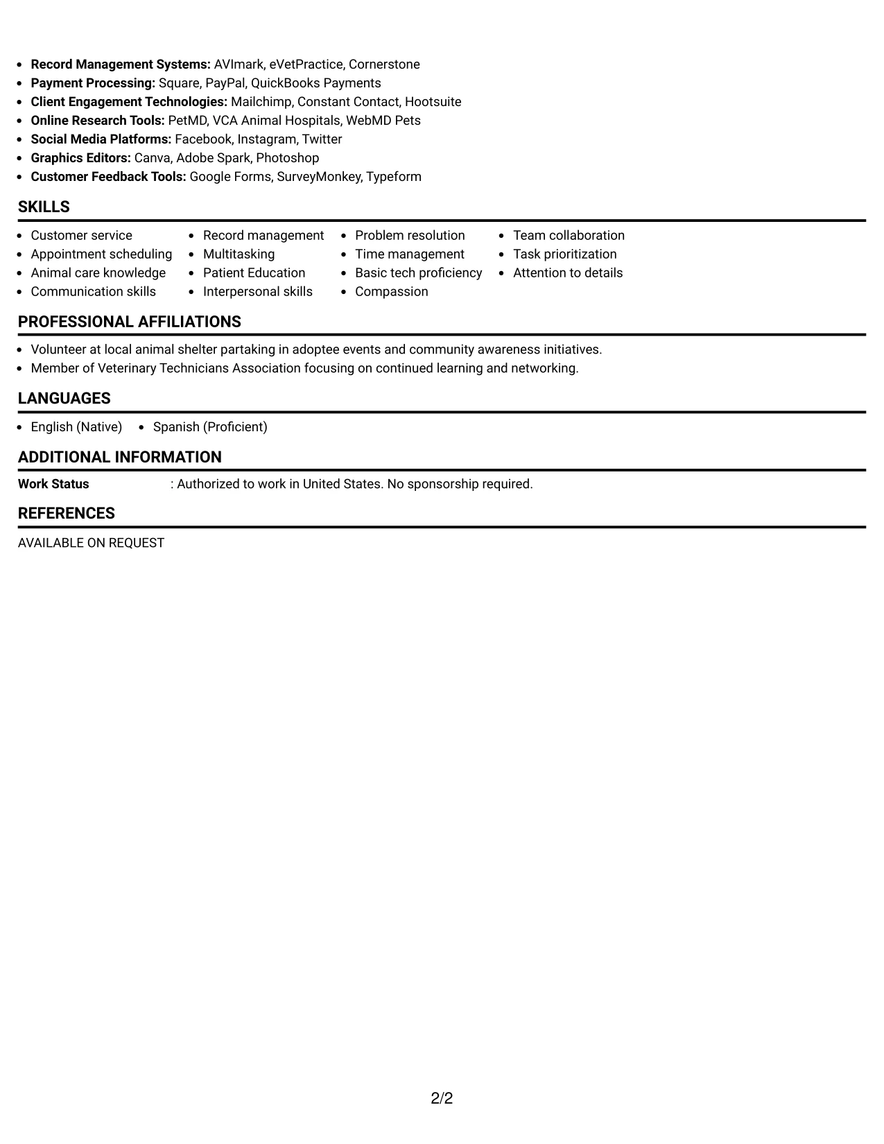 Resume Example Page 2