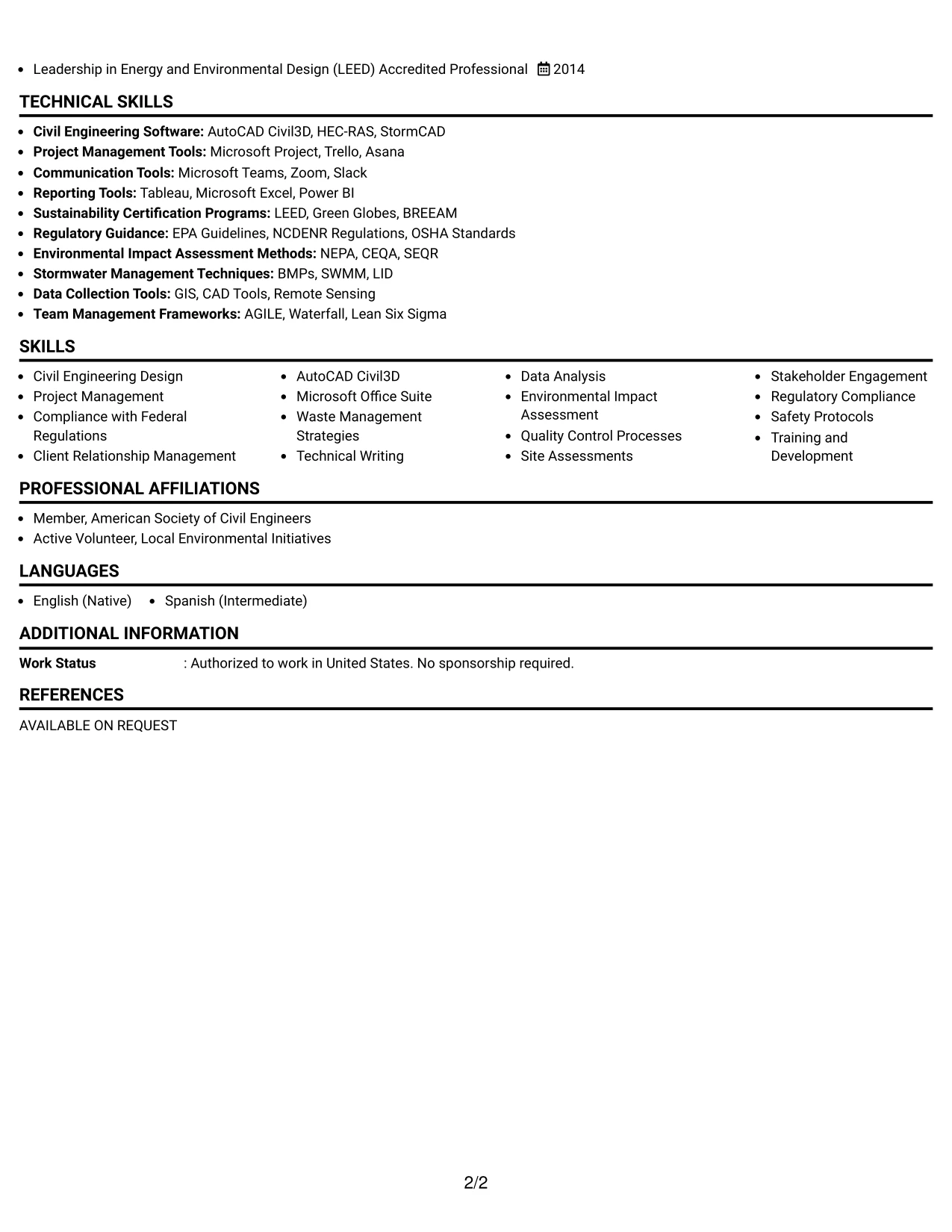 Resume Example Page 2