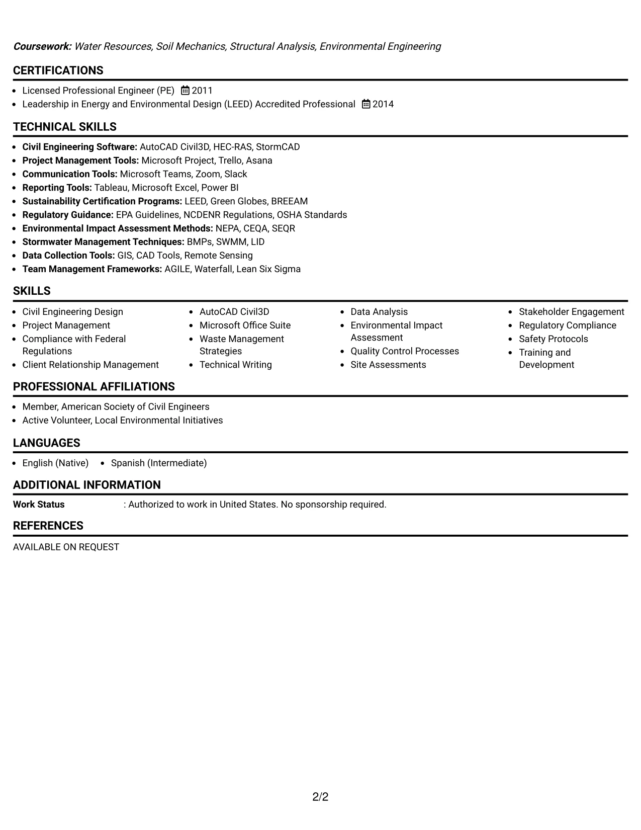 Resume Example Page 2