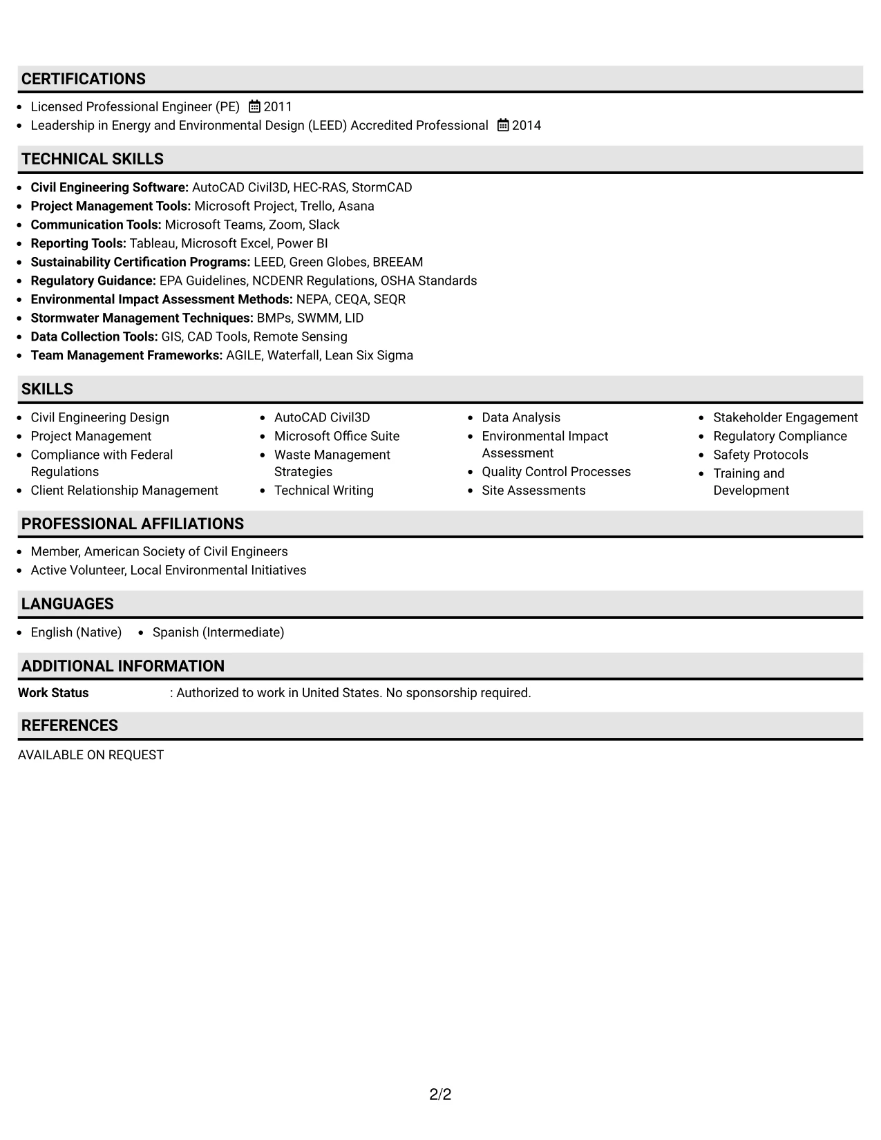 Resume Example Page 2