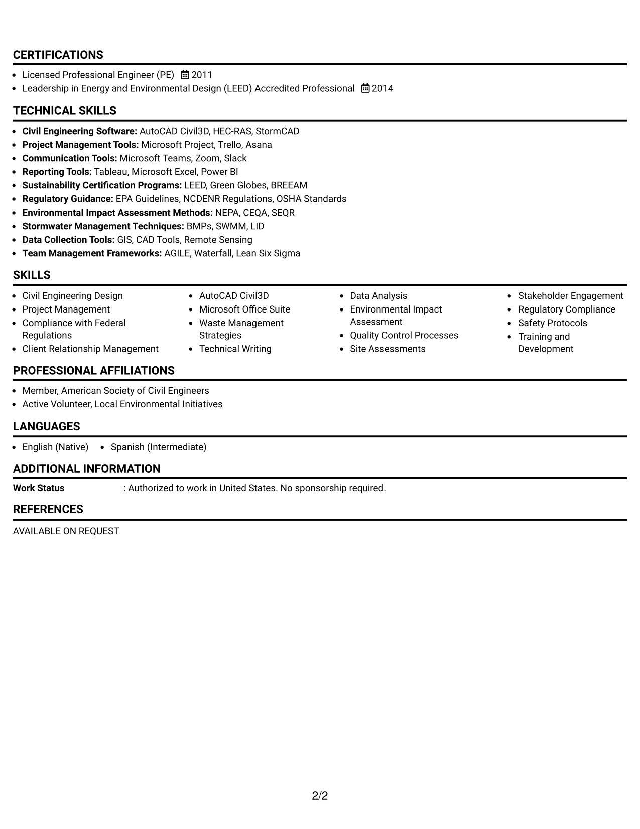Resume Example Page 2