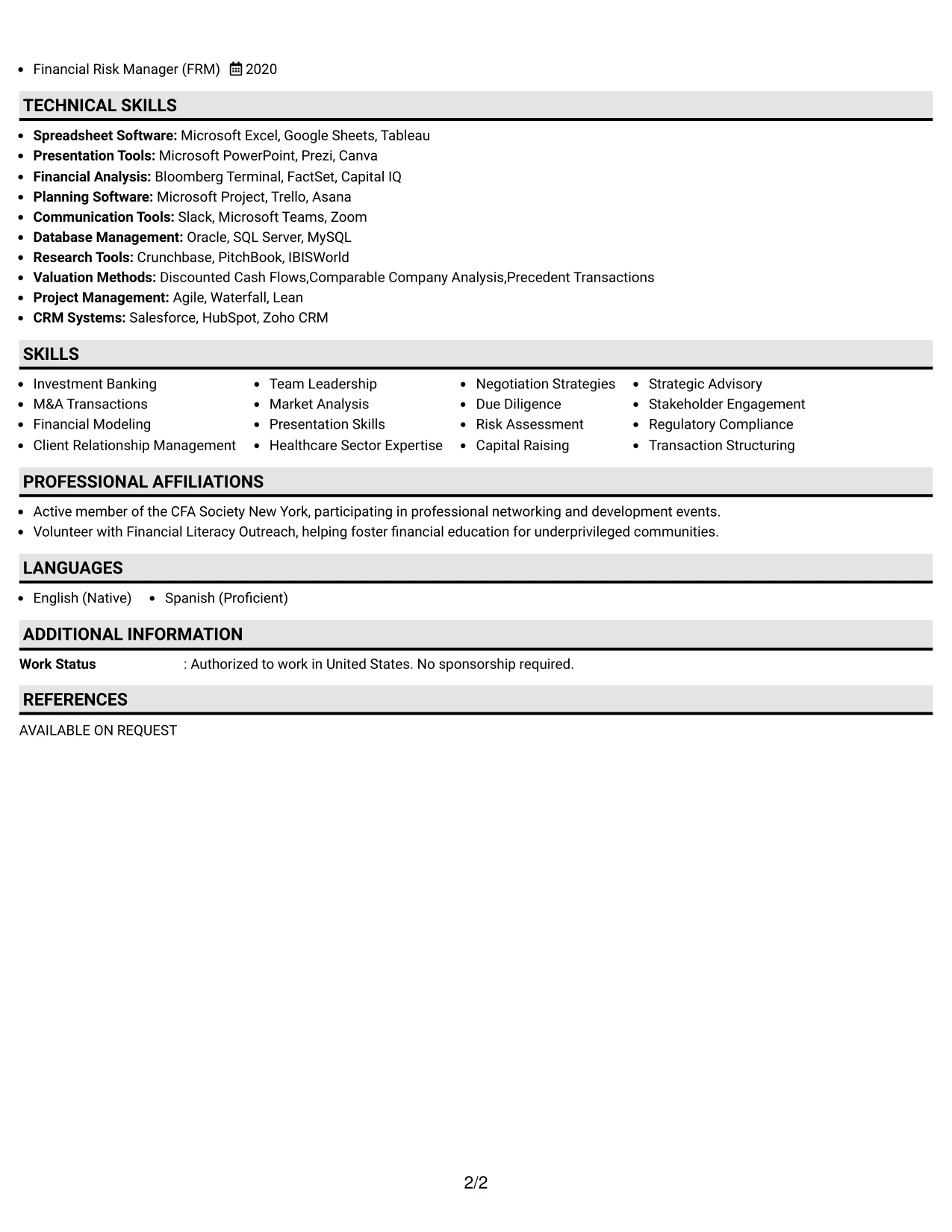 Resume Example Page 2
