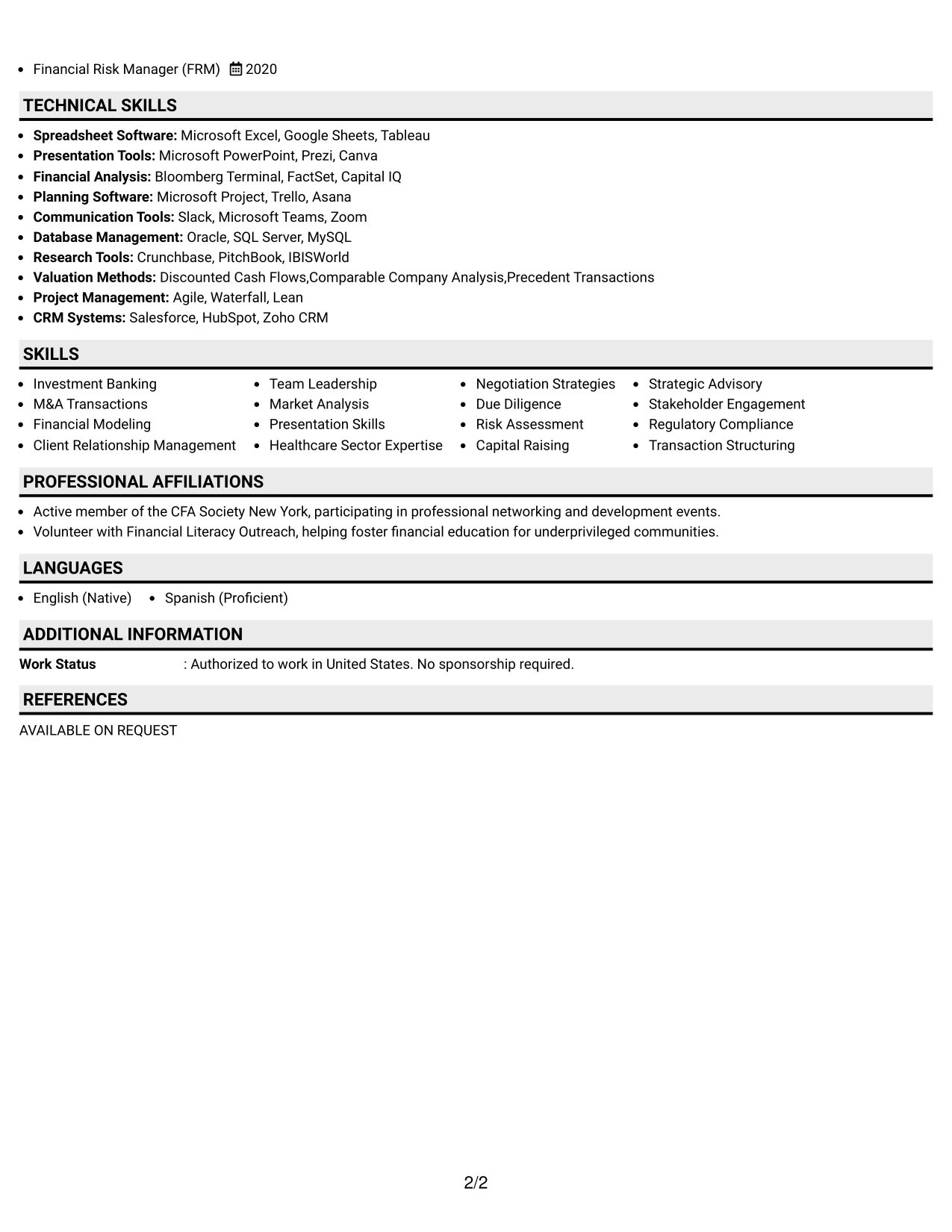 Resume Example Page 2