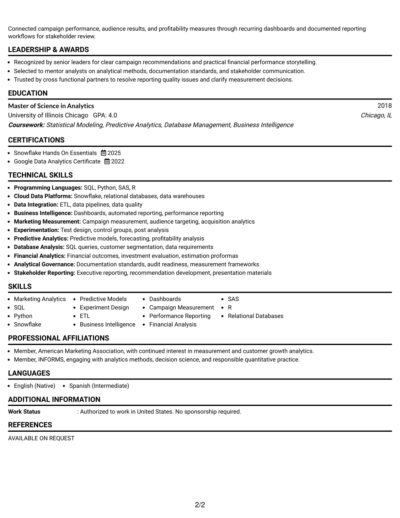 Resume Example Page 2