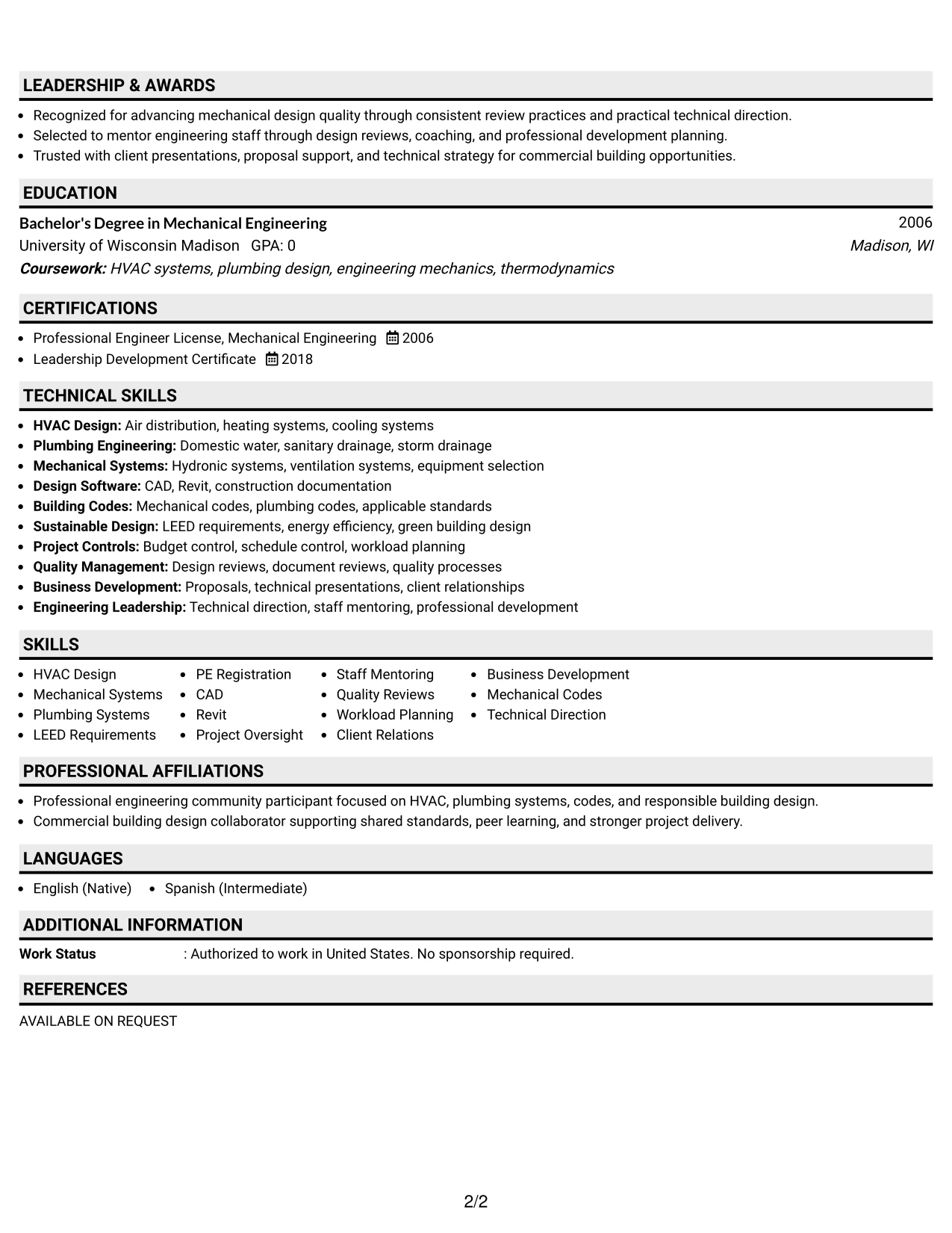 Resume Example Page 2