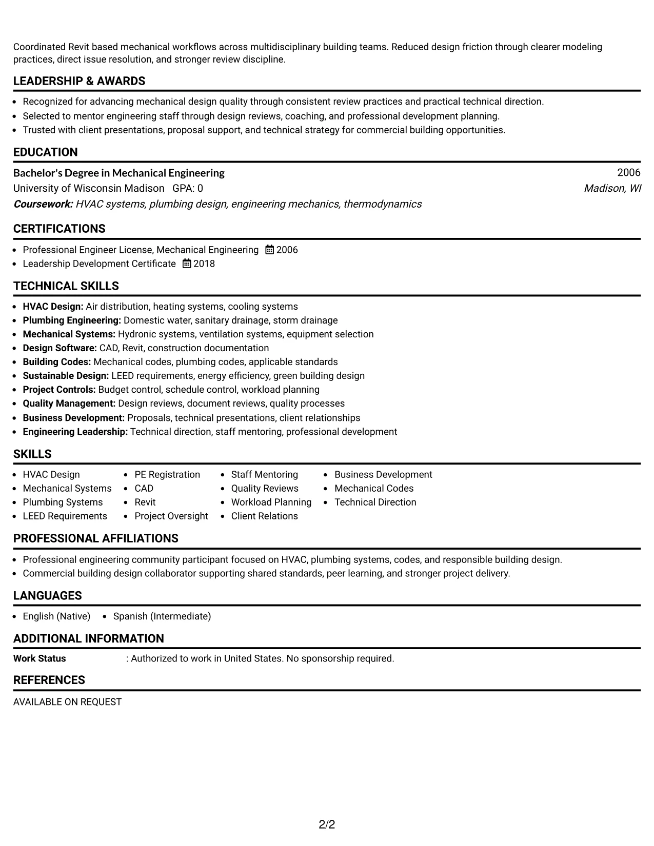 Resume Example Page 2