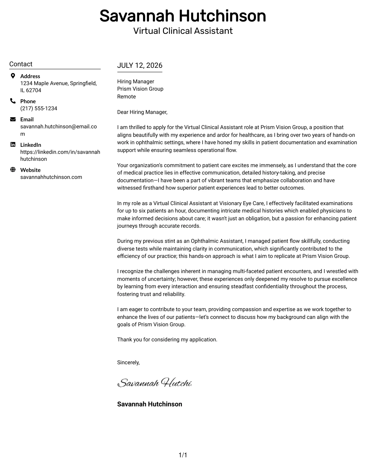 Resume Example Page 1
