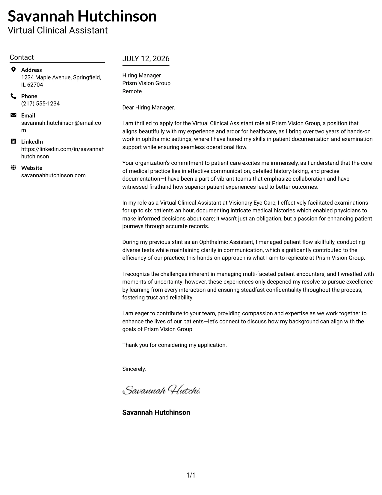 Resume Example Page 1
