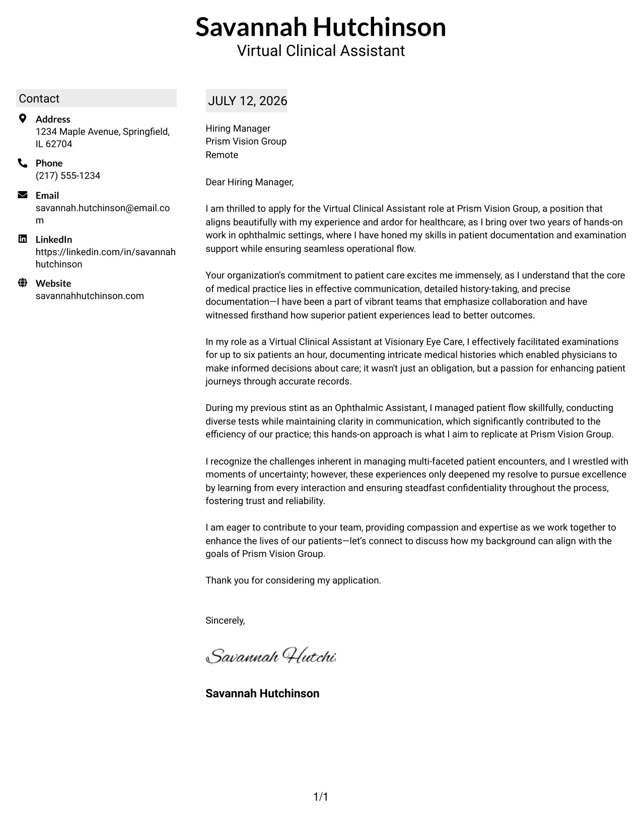 Resume Example Page 1