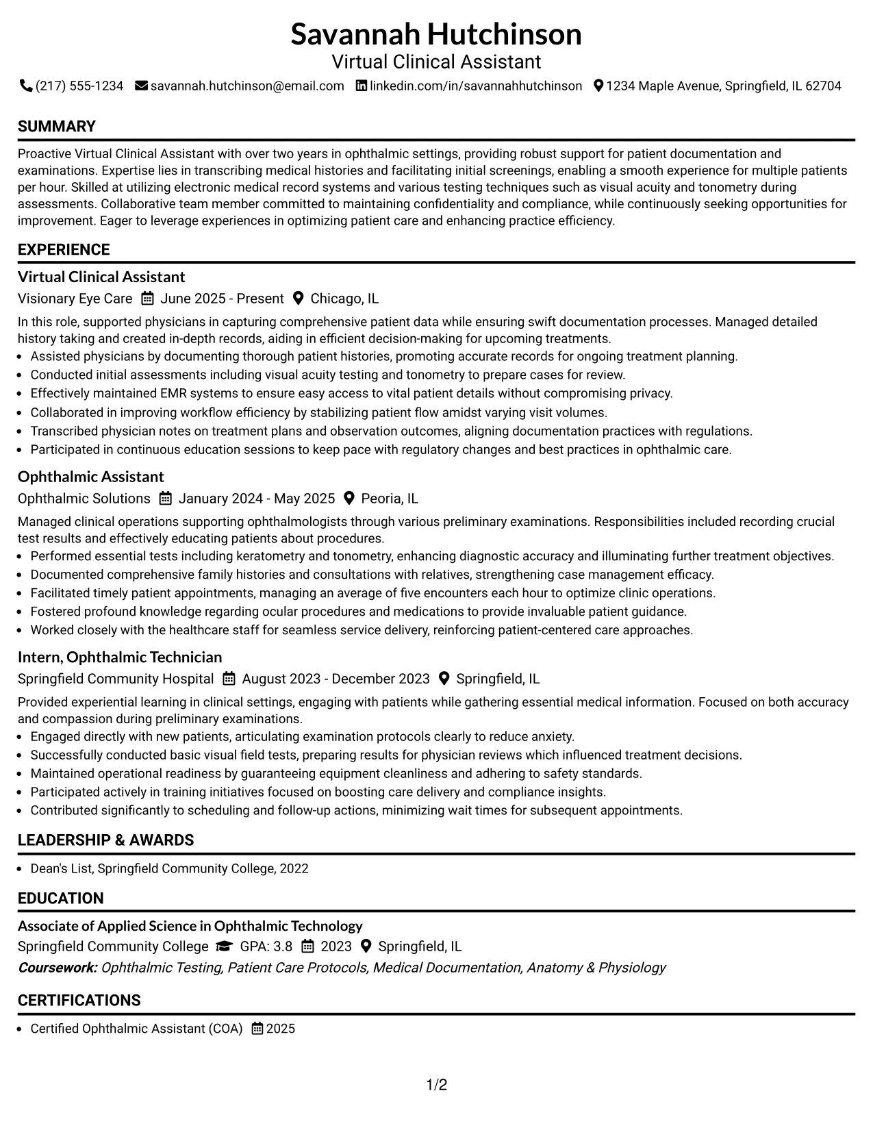 Resume Example Page 1