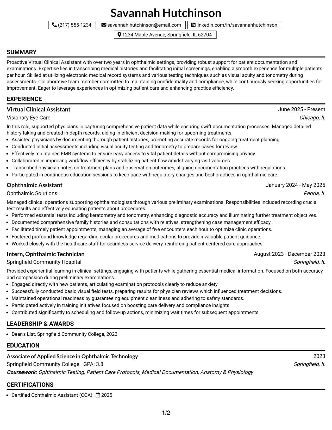 Resume Example Page 1