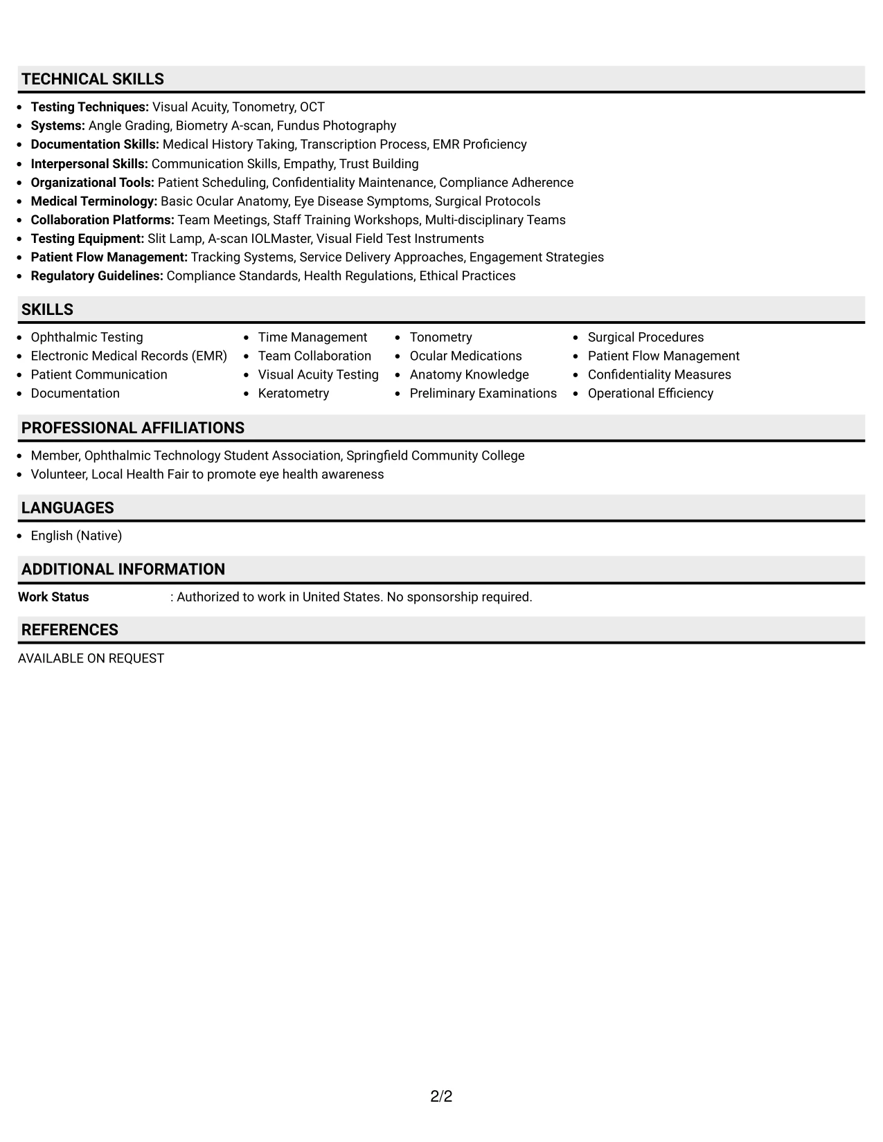Resume Example Page 2