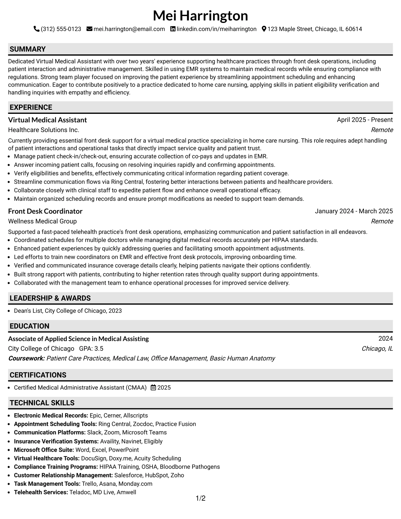 Resume Example Page 1