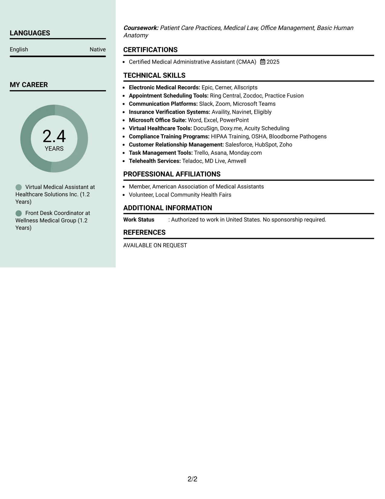 Resume Example Page 2