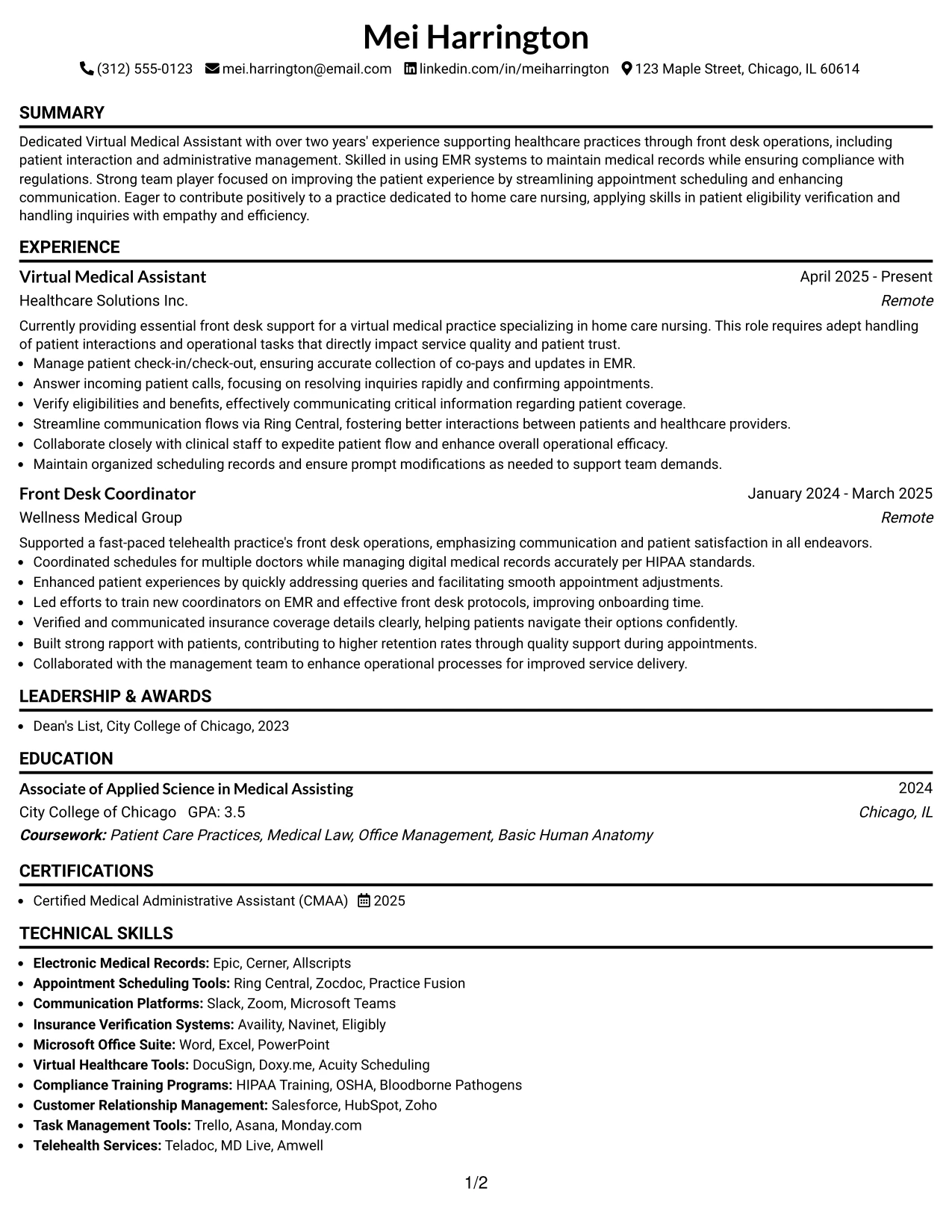 Resume Example Page 1