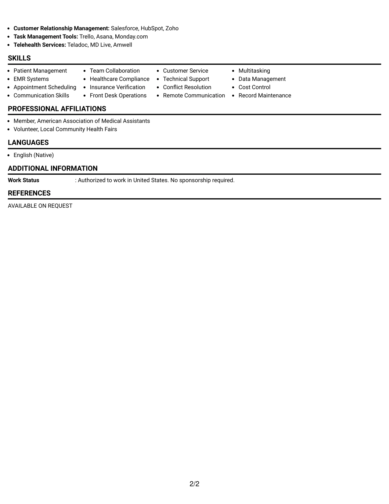 Resume Example Page 2