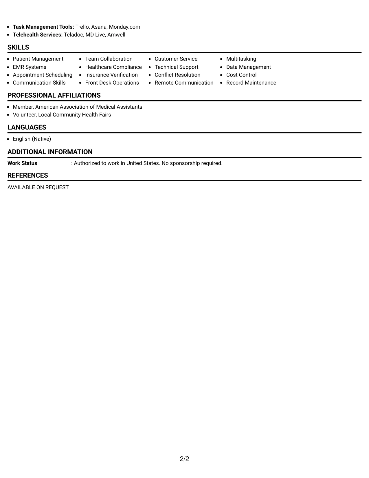 Resume Example Page 2