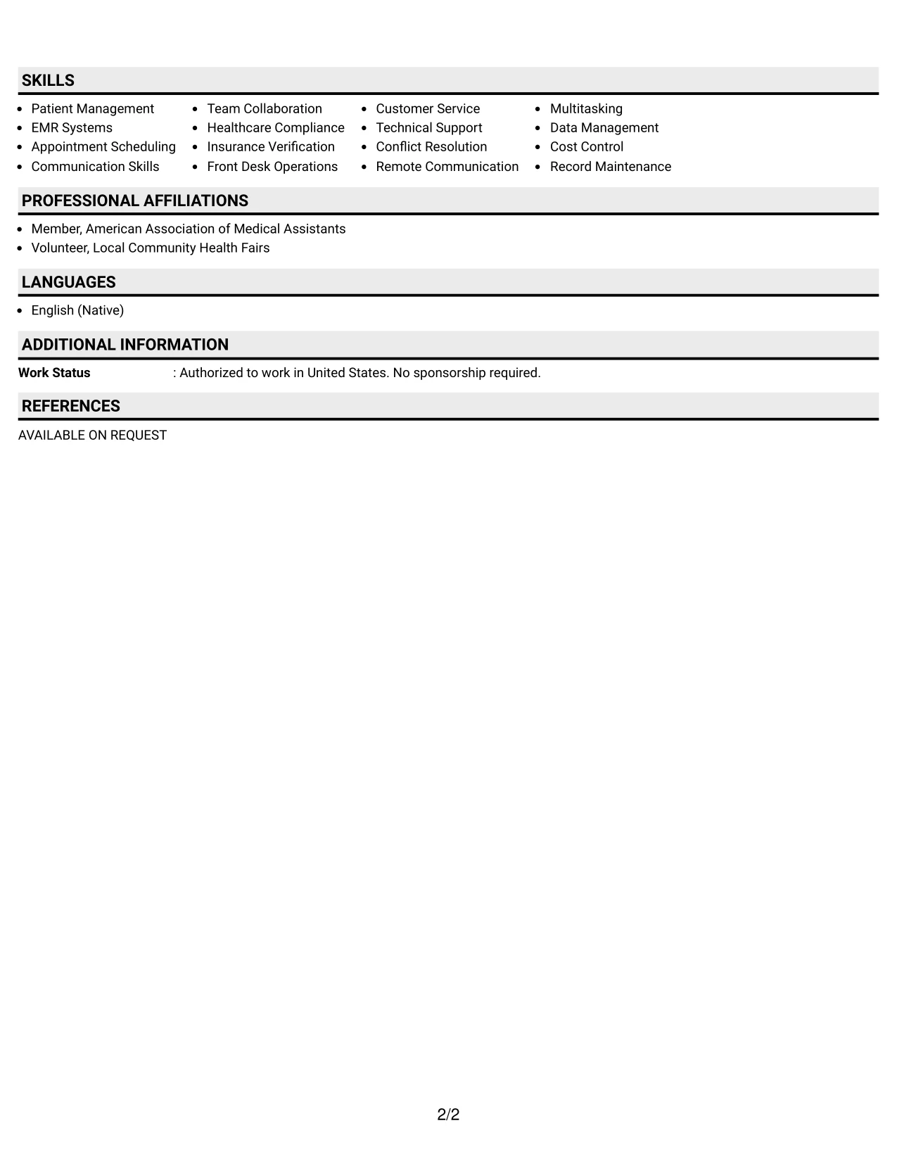 Resume Example Page 2