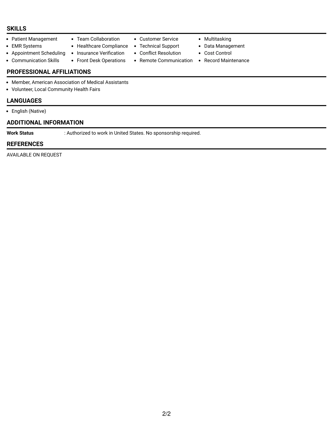Resume Example Page 2