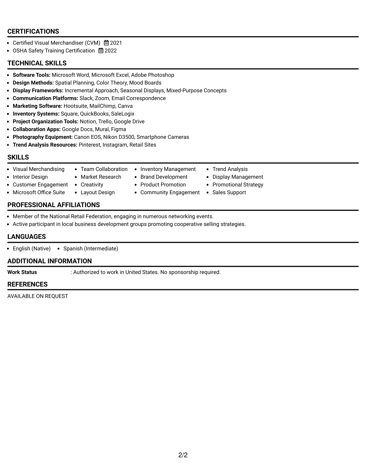 Resume Example Page 2