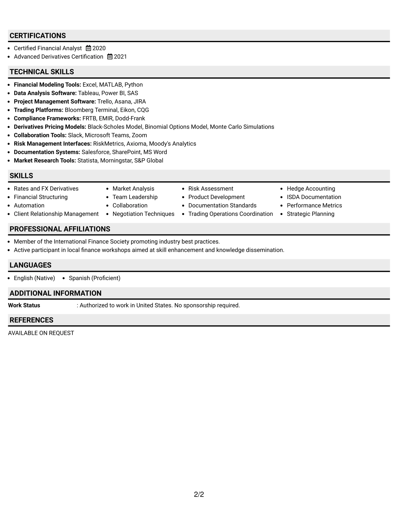Resume Example Page 2