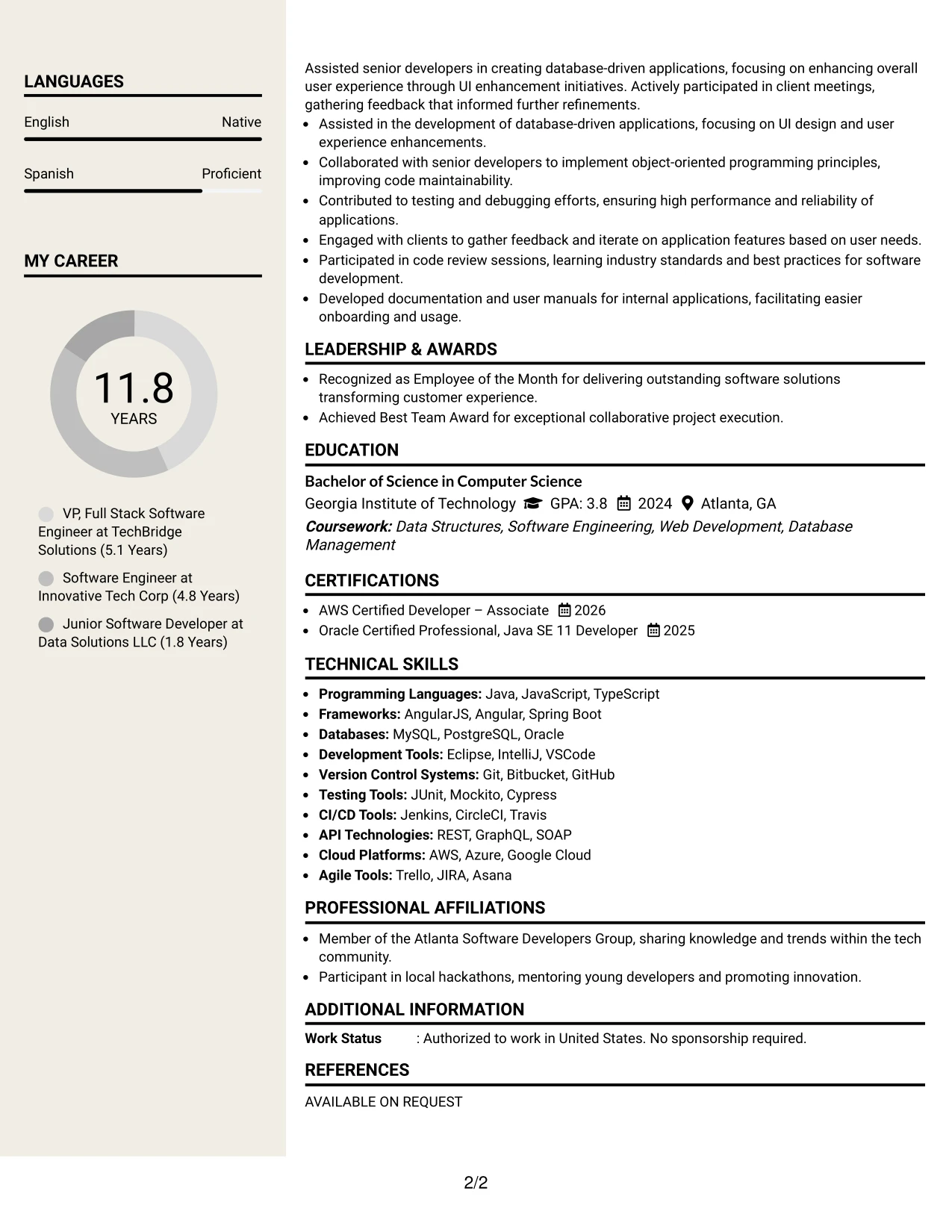 Resume Example Page 2