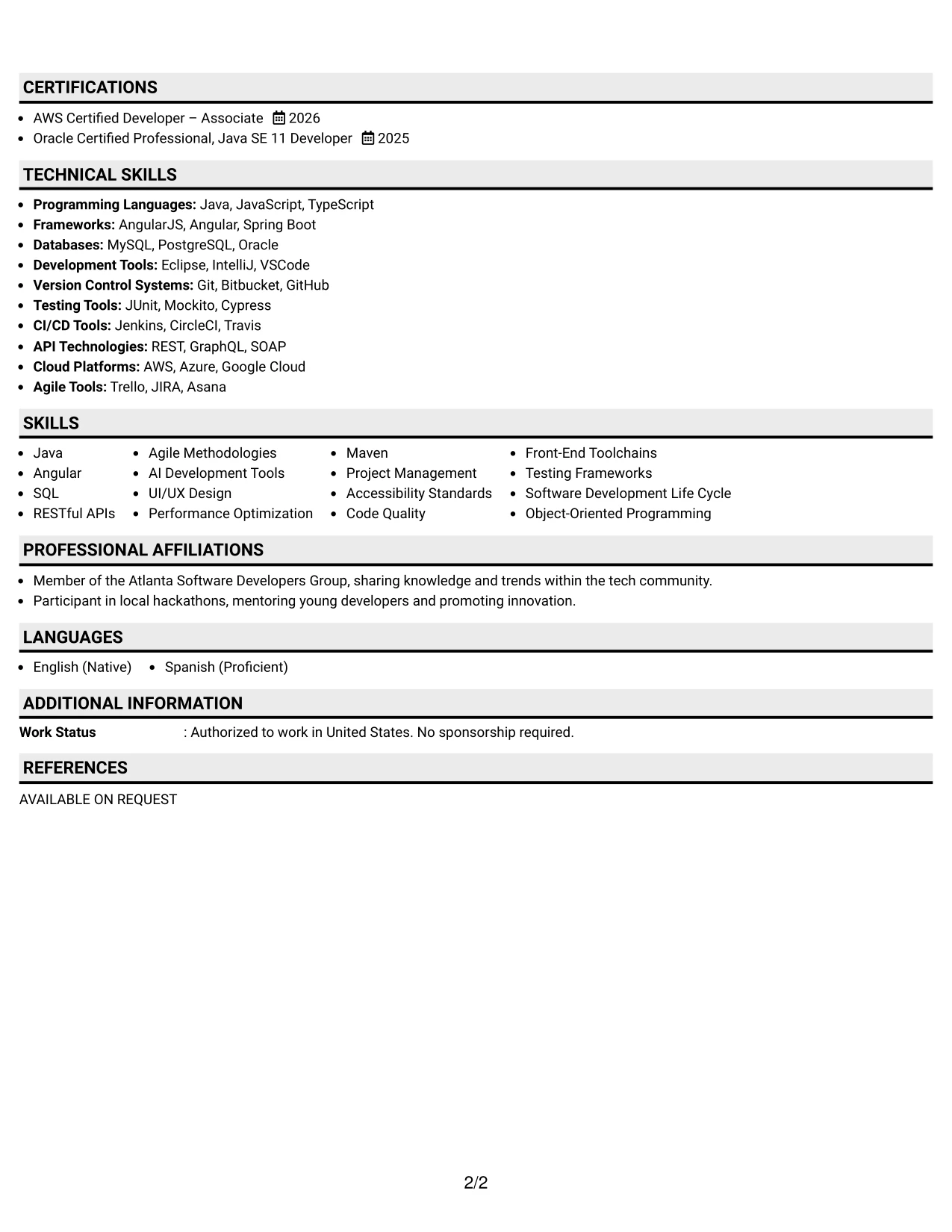 Resume Example Page 2
