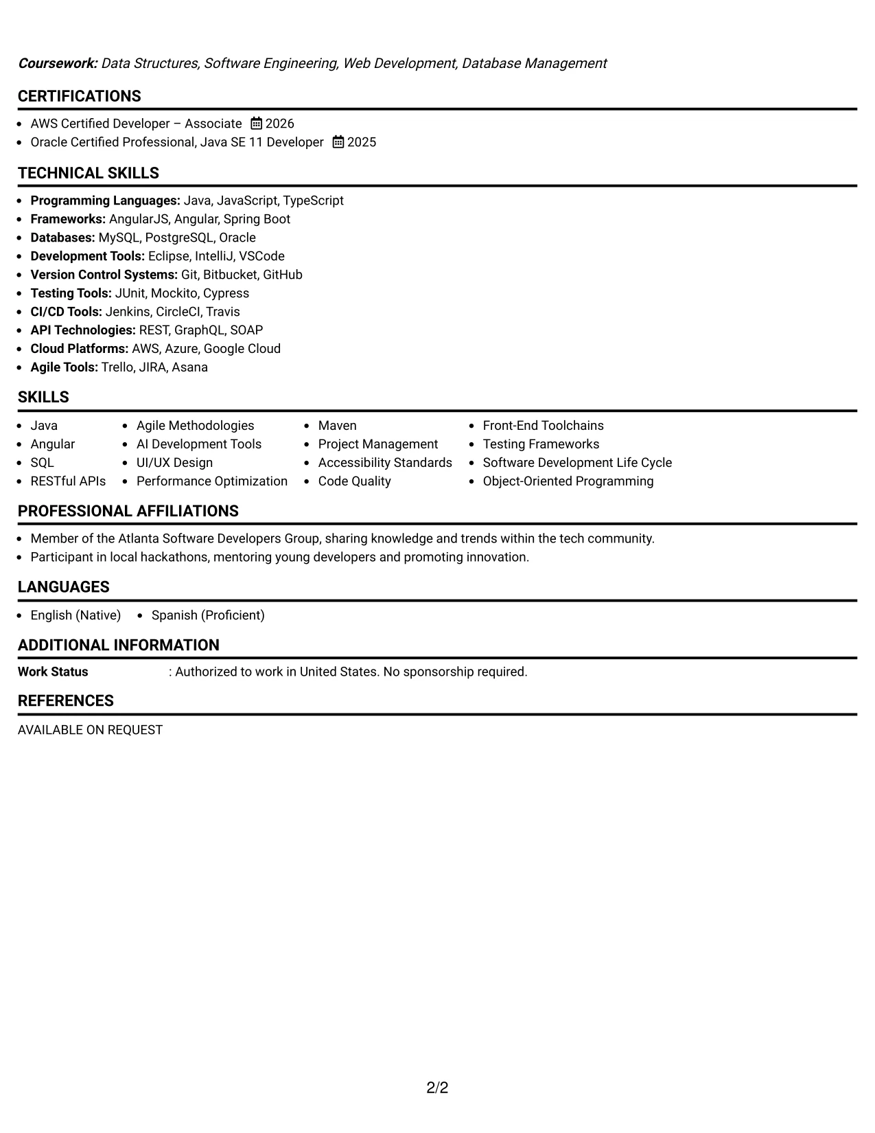 Resume Example Page 2