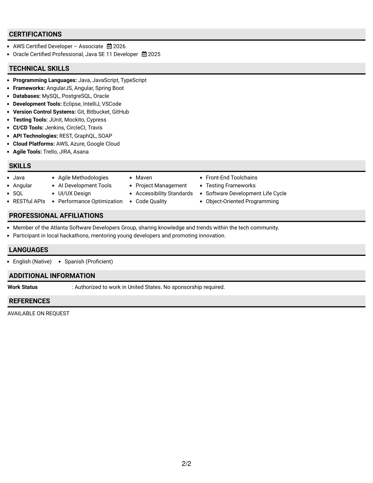 Resume Example Page 2
