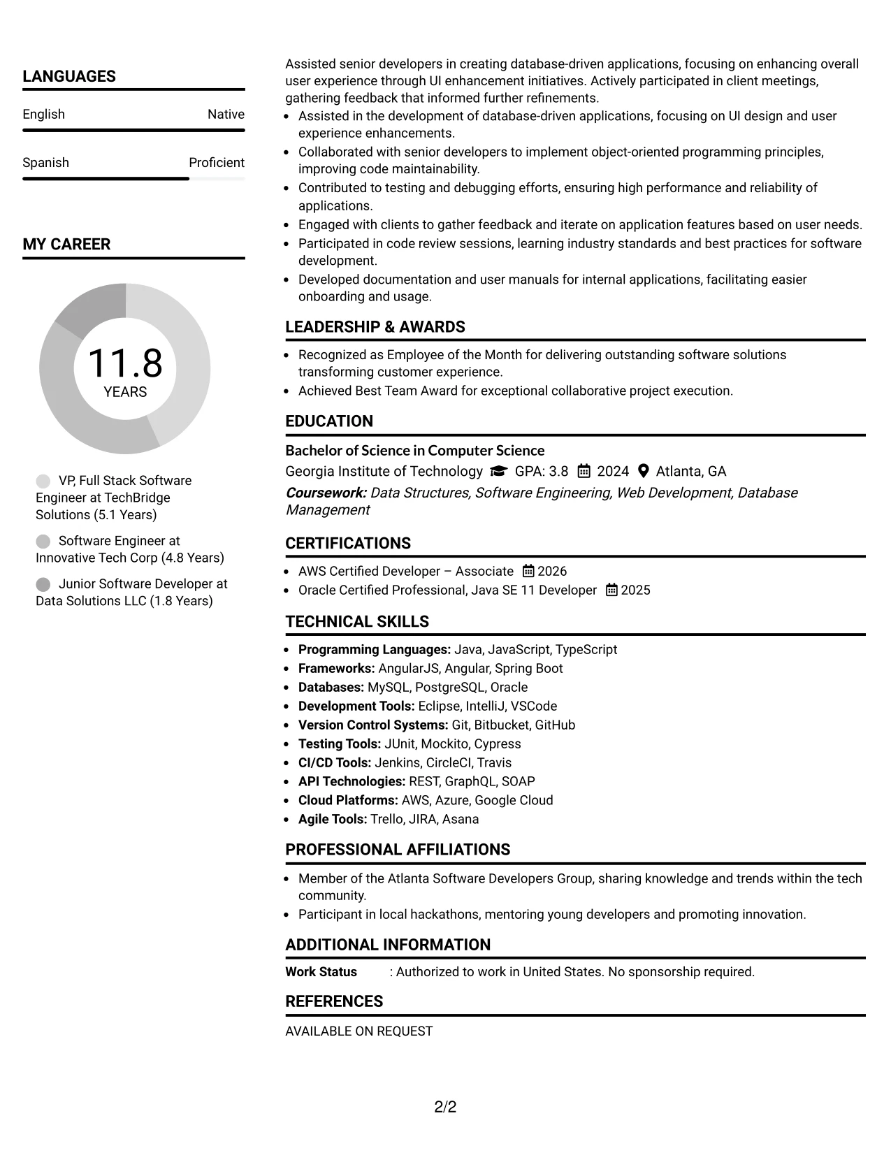 Resume Example Page 2