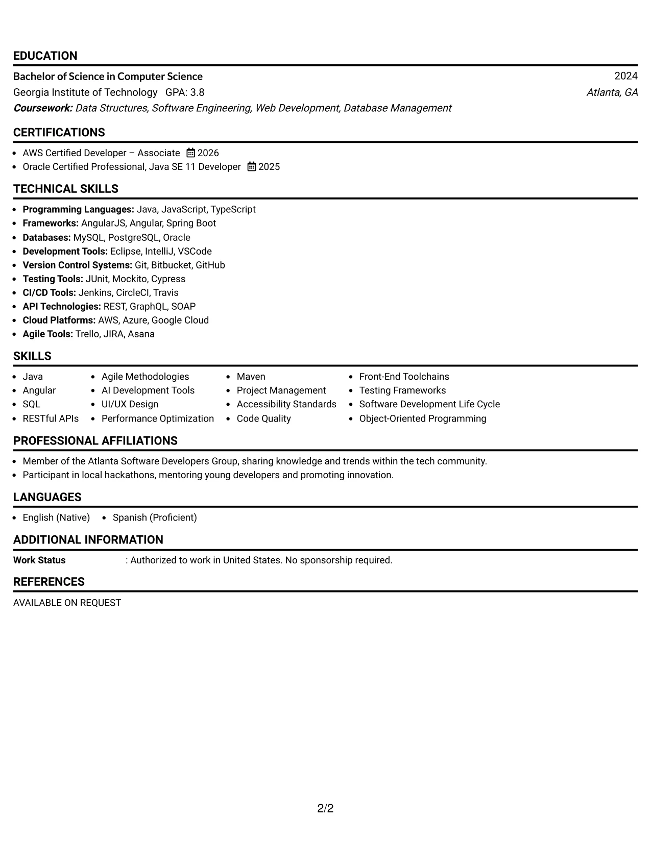 Resume Example Page 2
