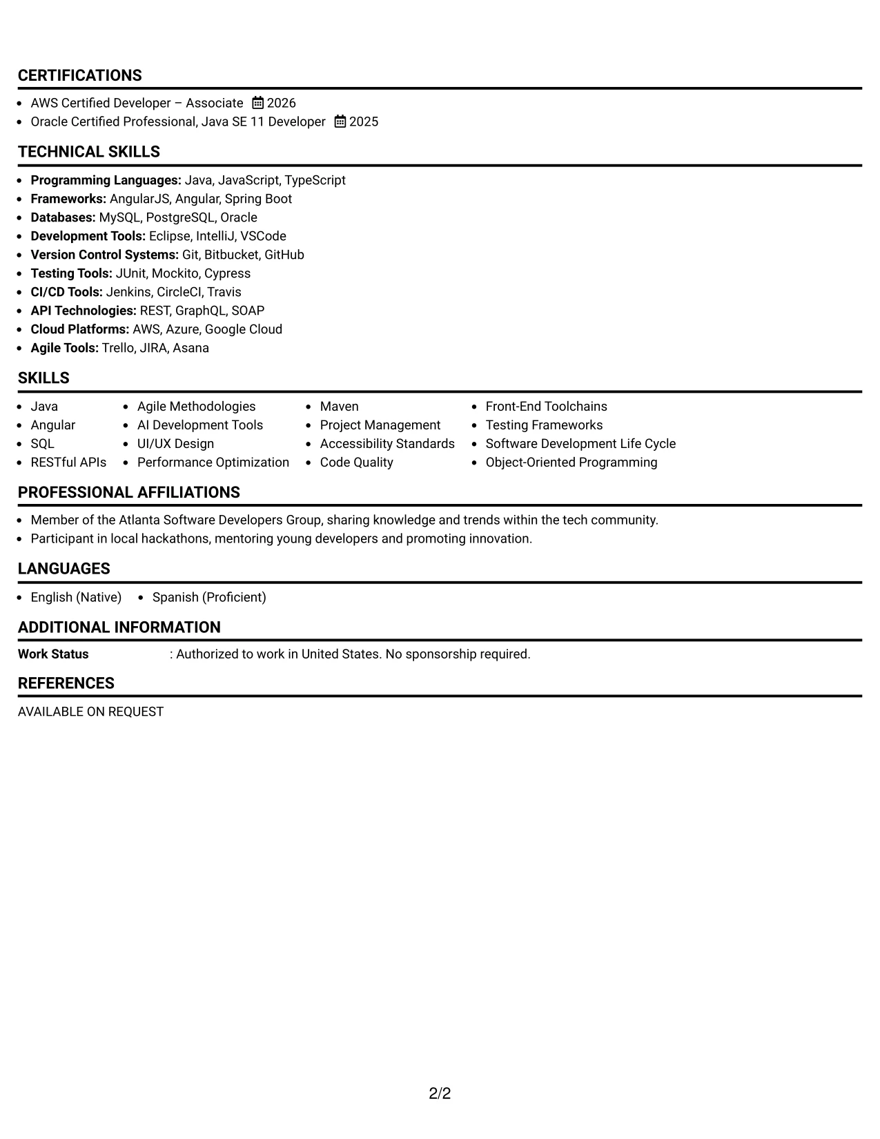 Resume Example Page 2