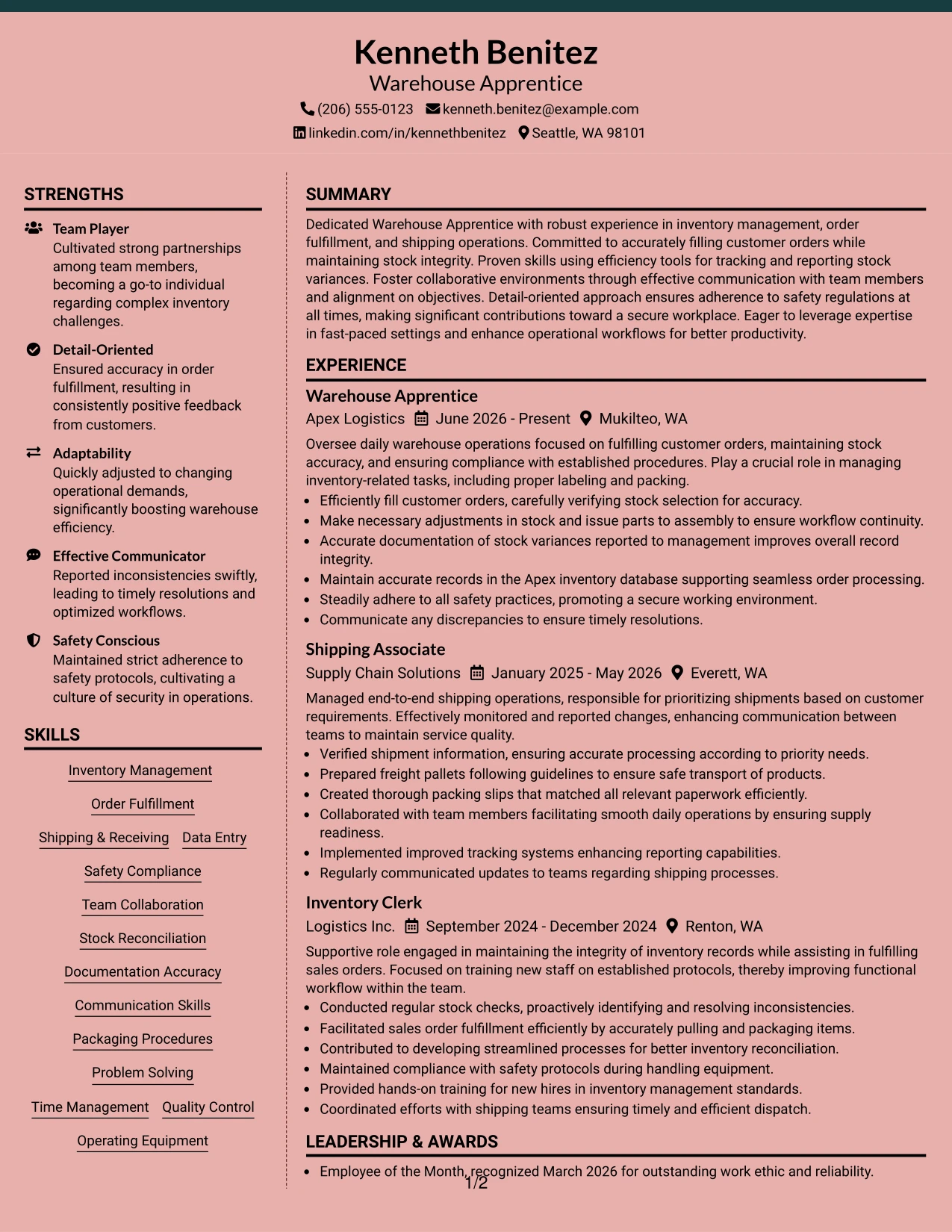 Resume Example Page 1