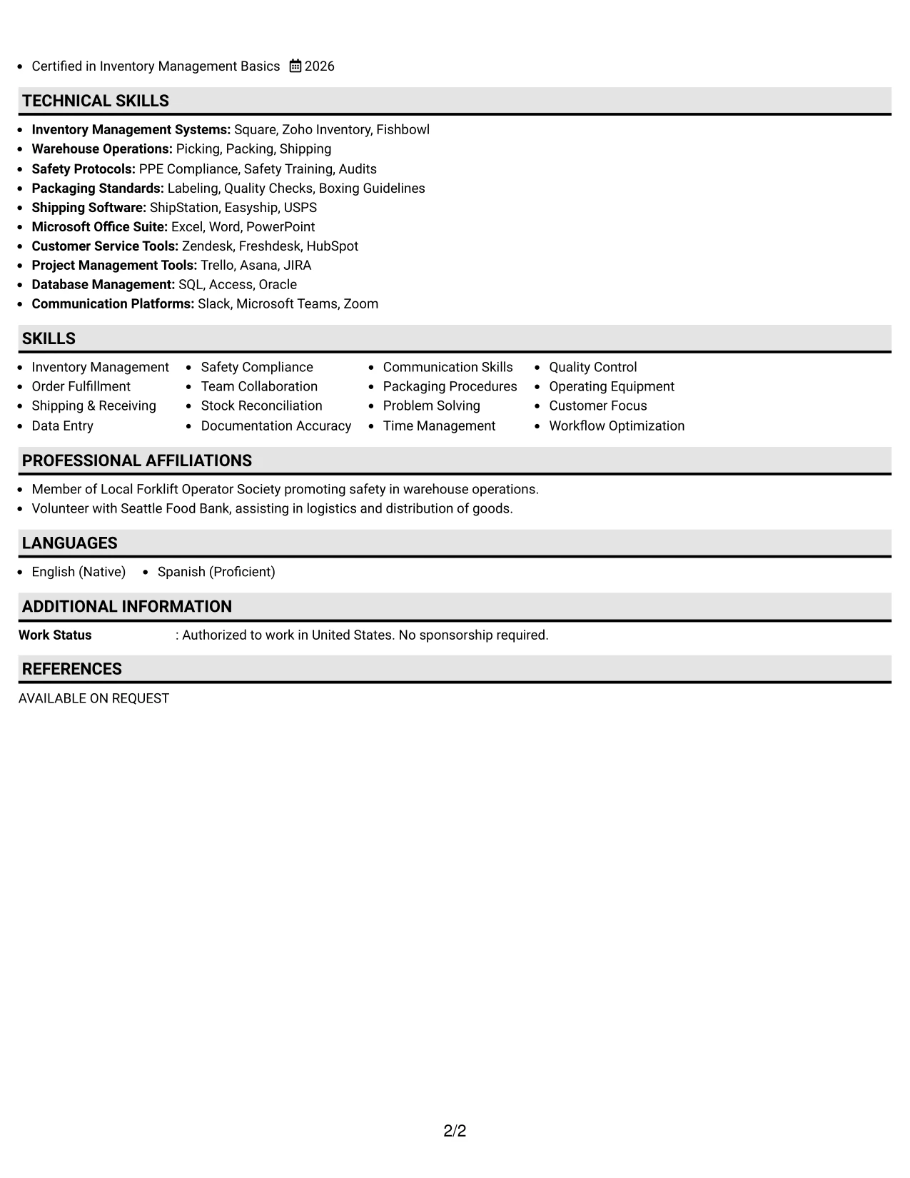 Resume Example Page 2