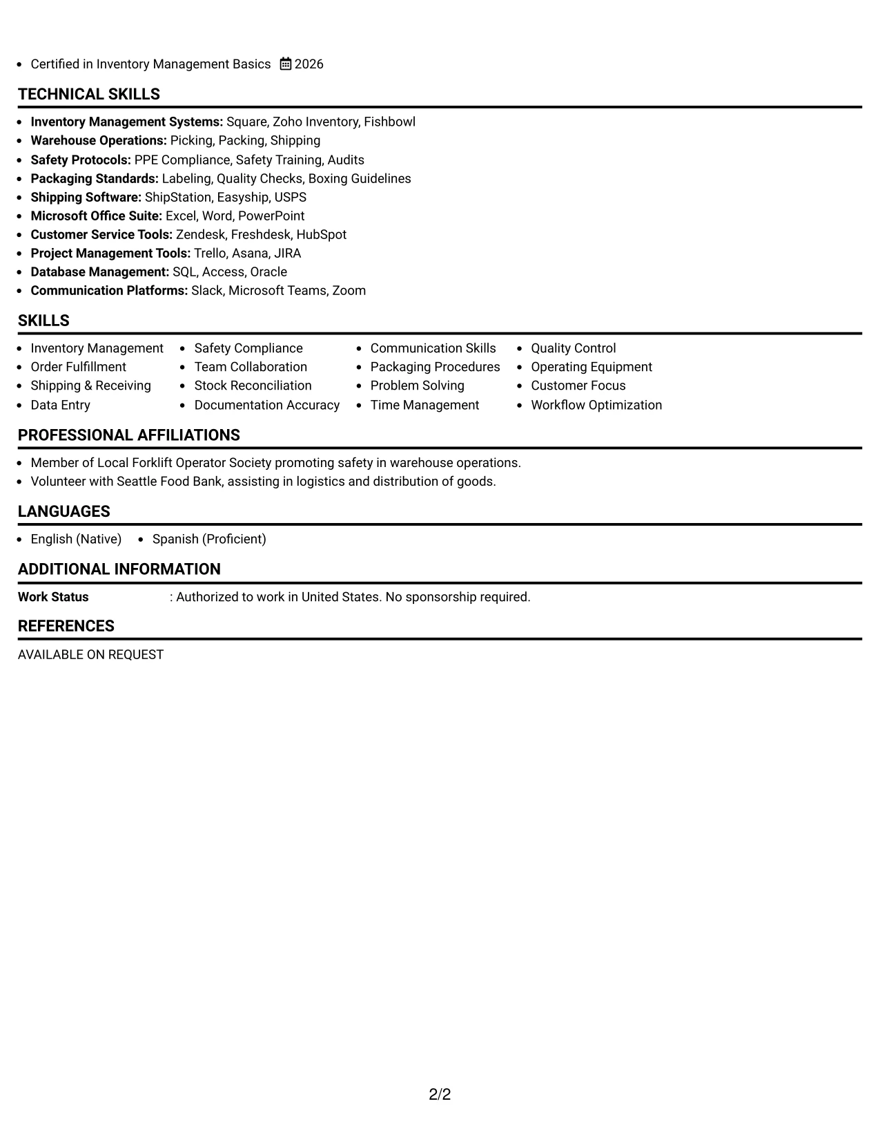 Resume Example Page 2