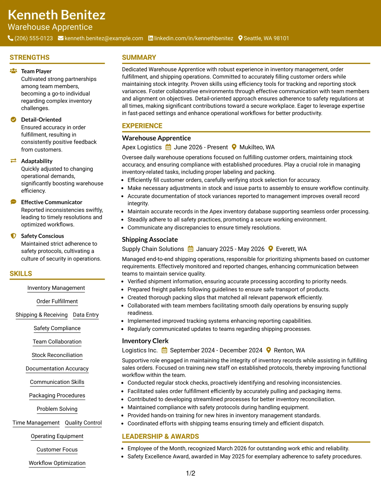 Resume Example Page 1