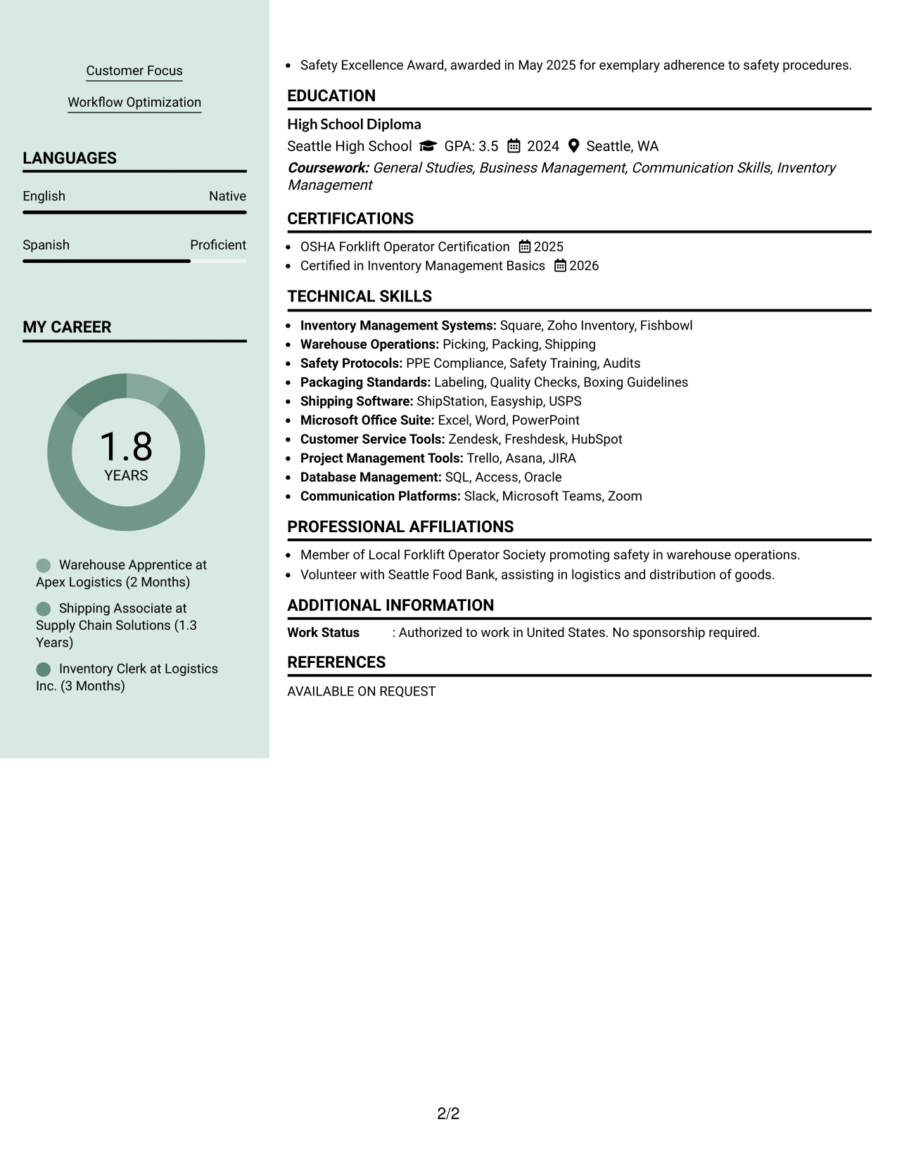 Resume Example Page 2