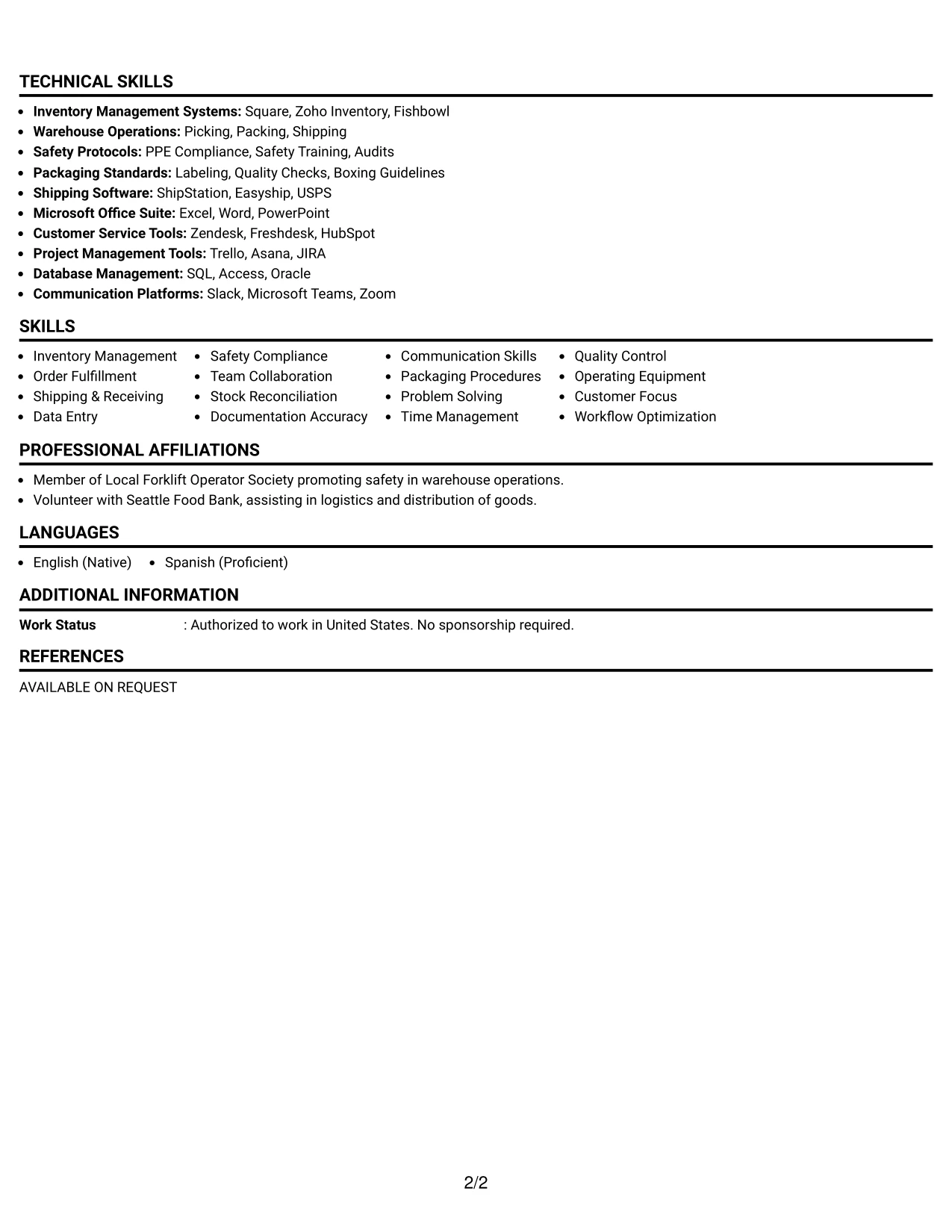Resume Example Page 2