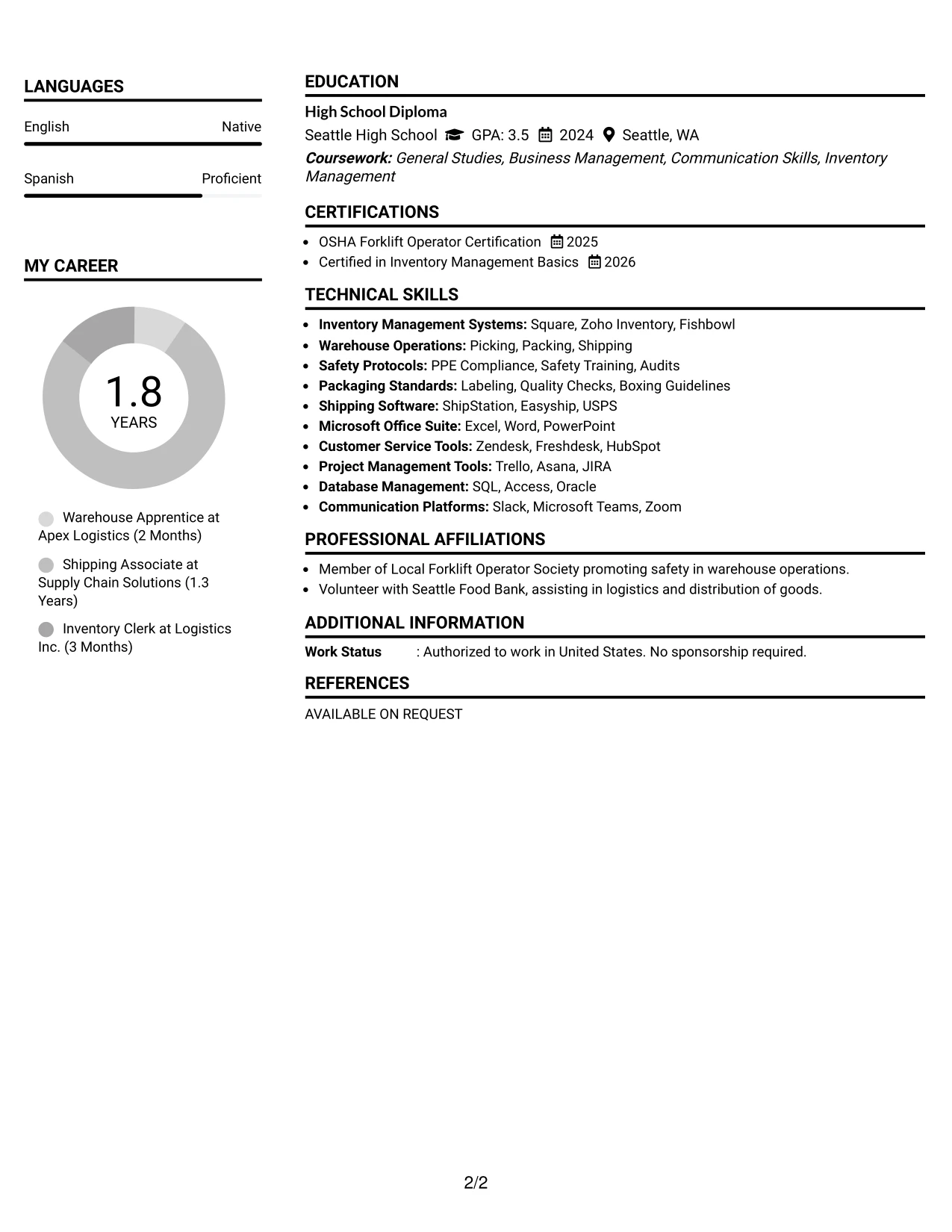 Resume Example Page 2