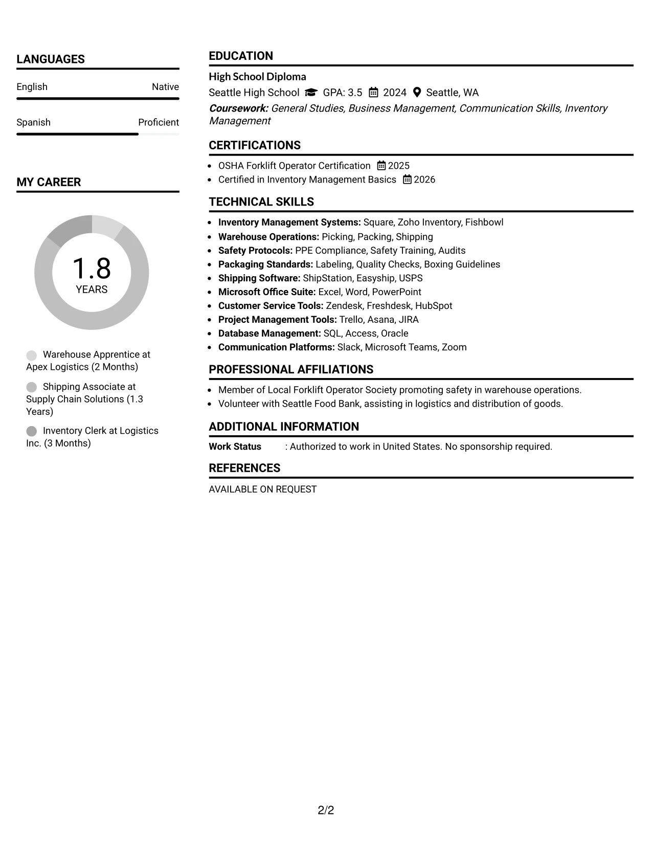 Resume Example Page 2