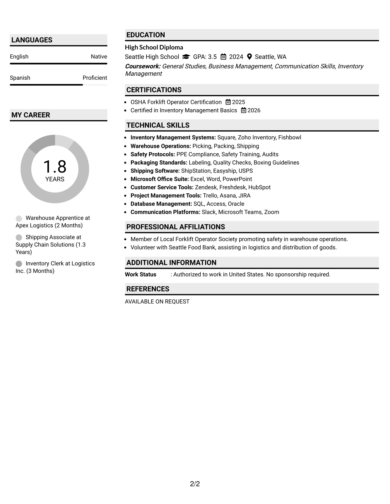 Resume Example Page 2