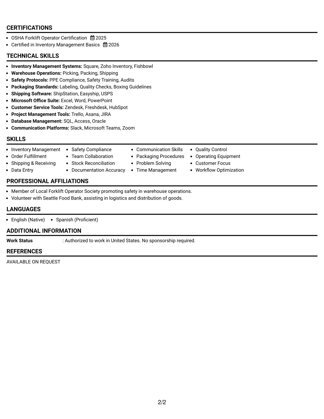 Resume Example Page 2