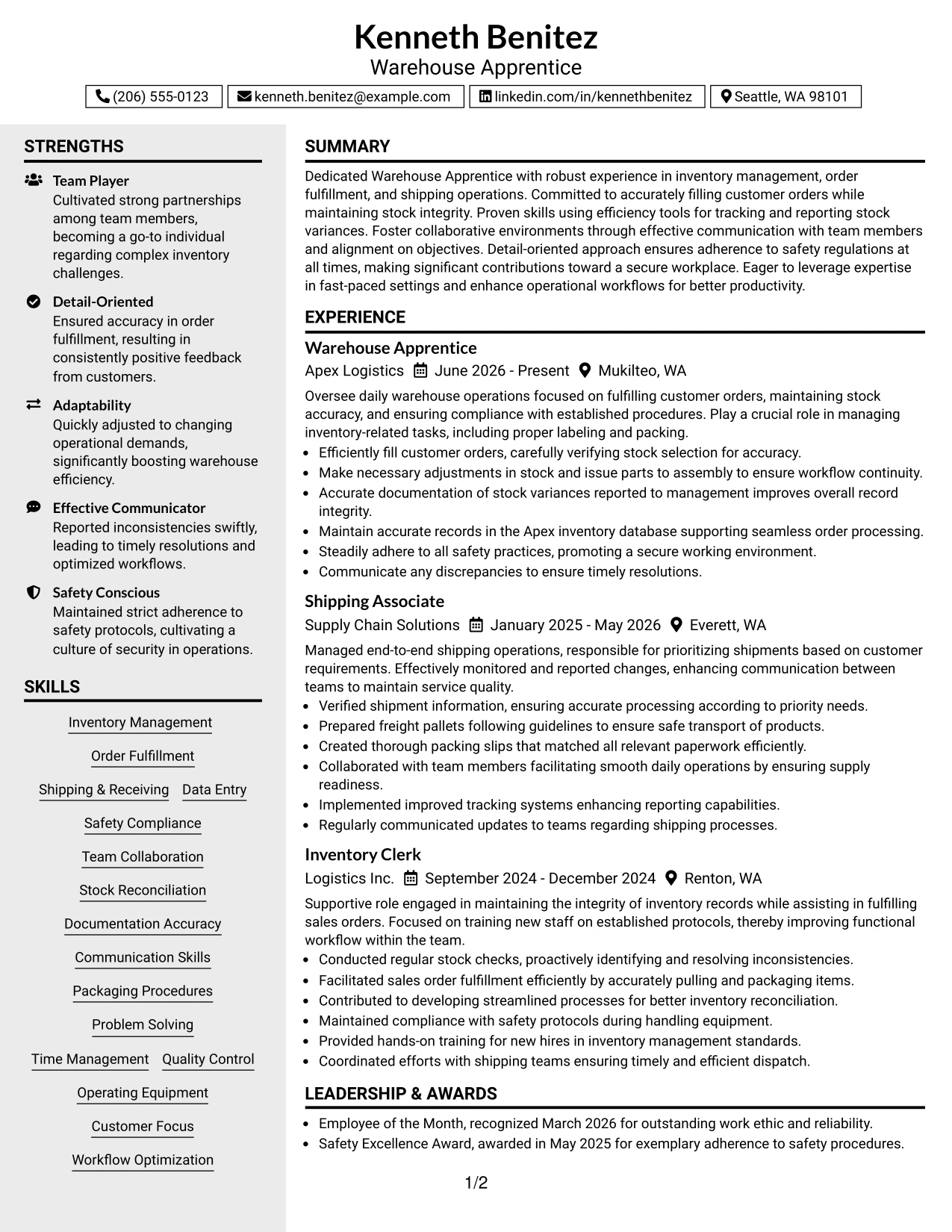 Resume Example Page 1
