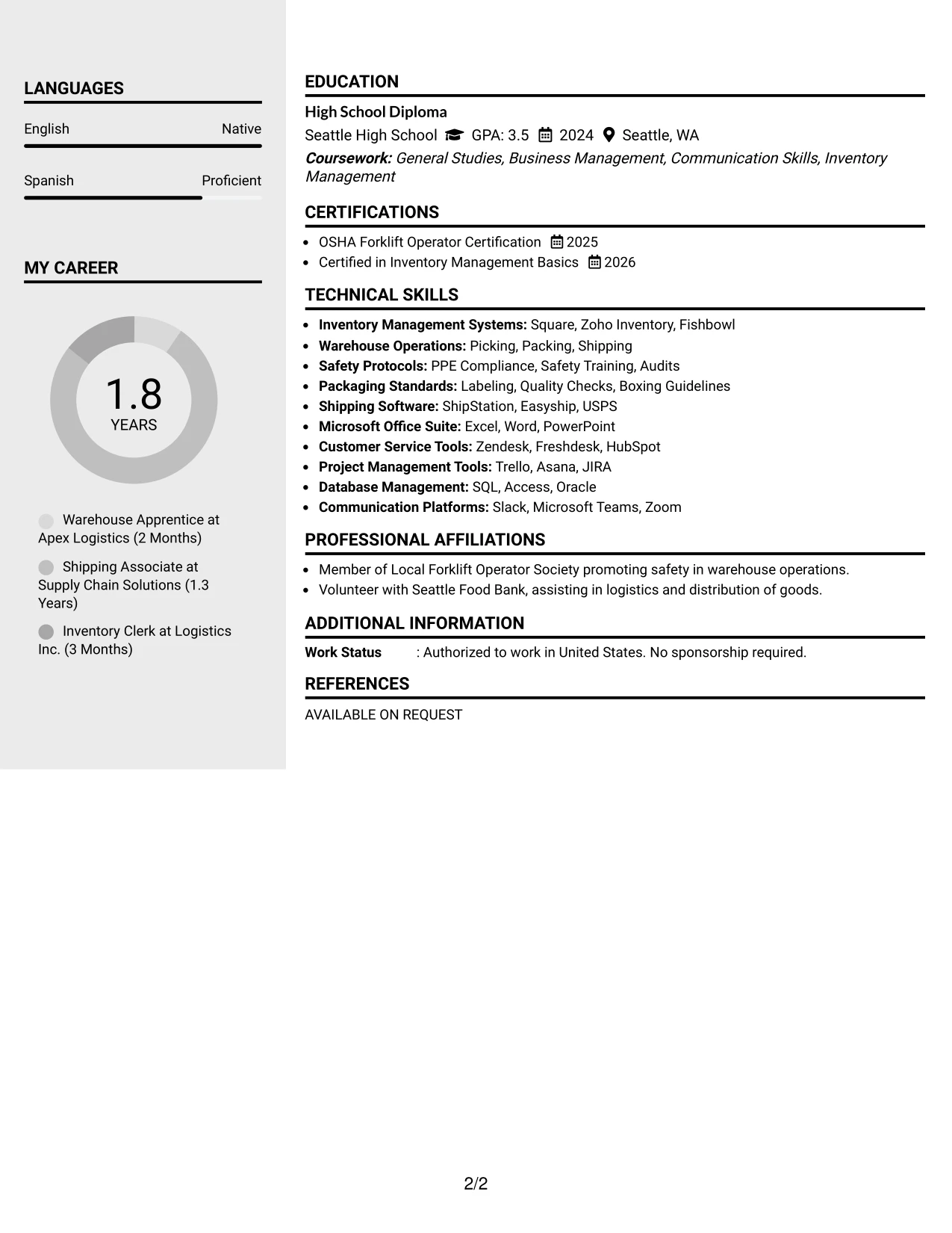 Resume Example Page 2