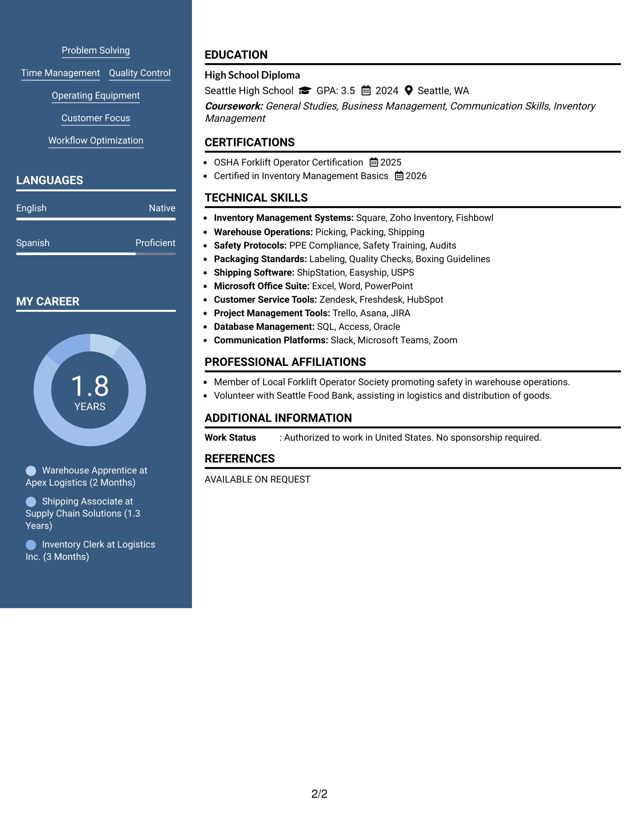 Resume Example Page 2